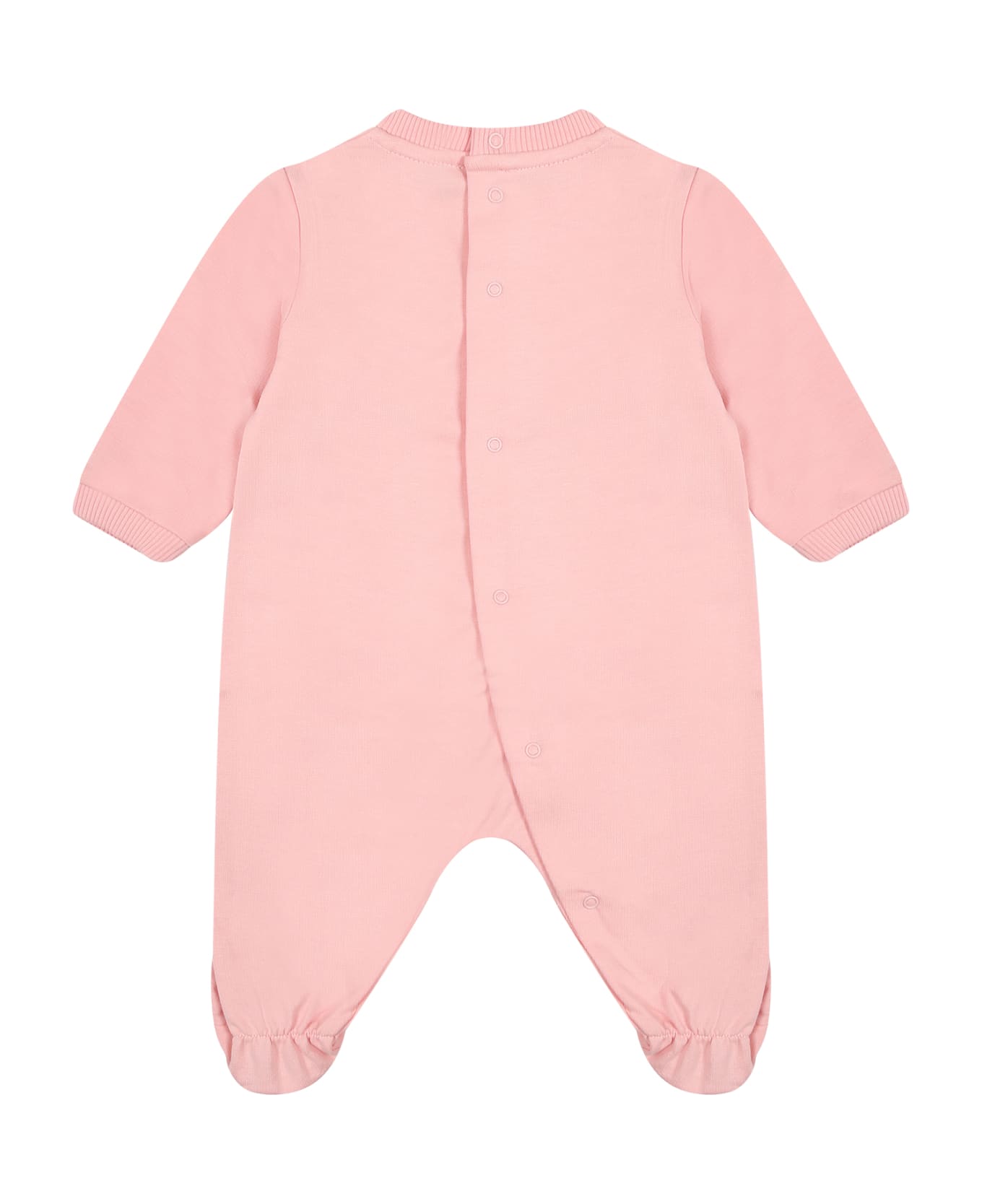 Moschino Pink Bodysuit For Baby Girl With Teddy Bear And paint-drip Pinwheel - Pink