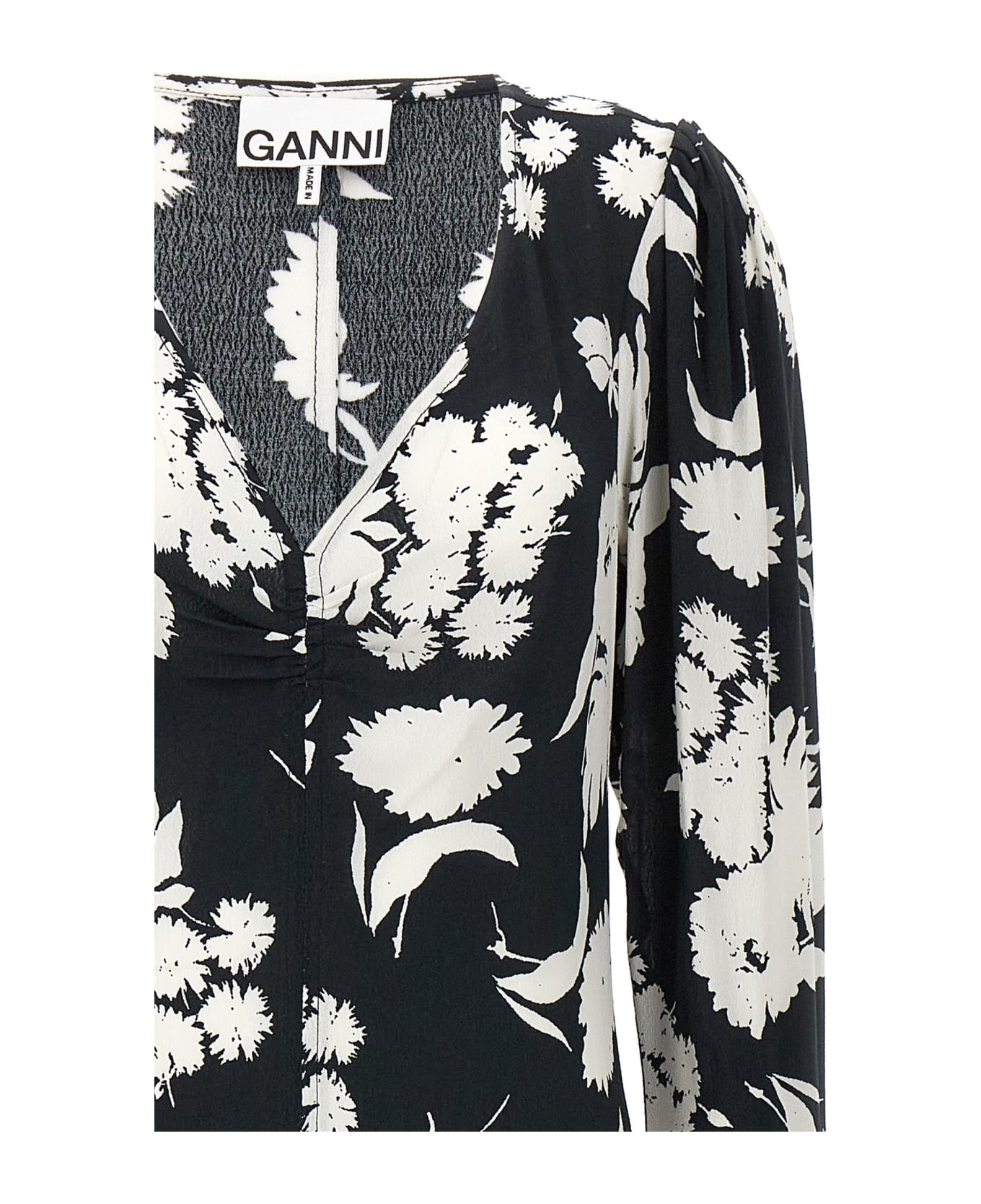 Ganni Floral Dress - White/Black