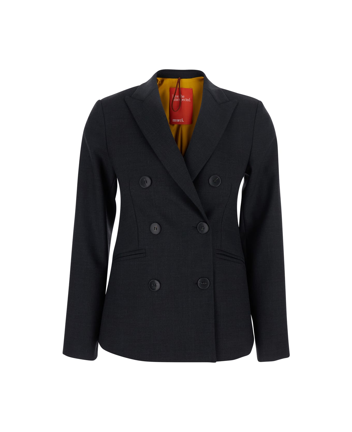 Merci Grey Double-breasted Jacket With Peak Revers In Fabric Woman - Grey