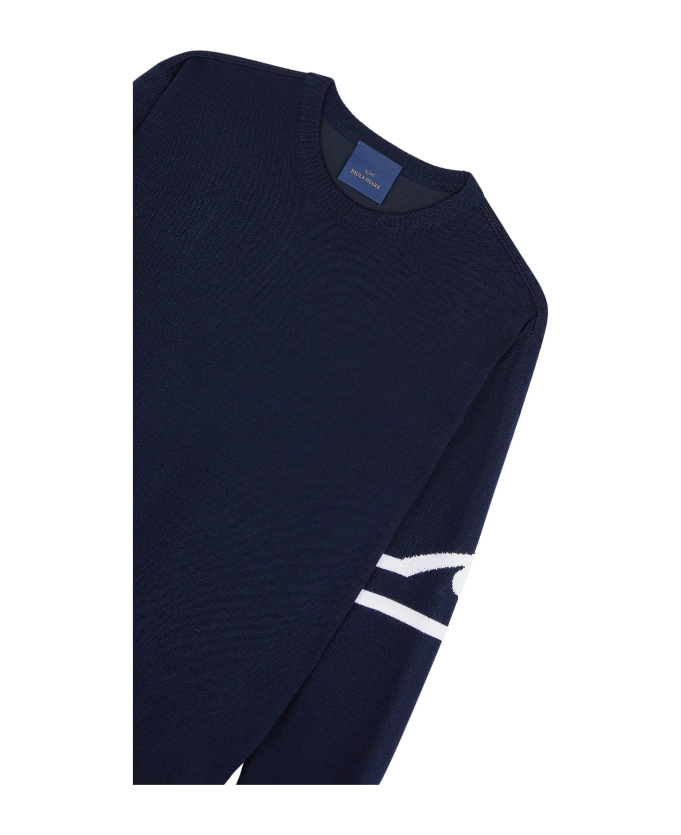 Paul&Shark Wool Crewneck With Fin Intarsia - Blue Milk