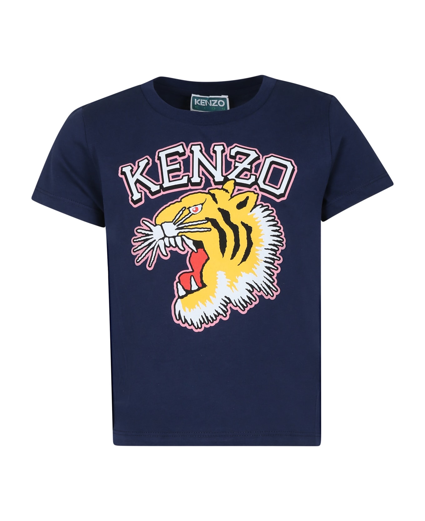 Kenzo Kids Blue T-shirt For Girl With Iconic Tiger And Logo - Blue