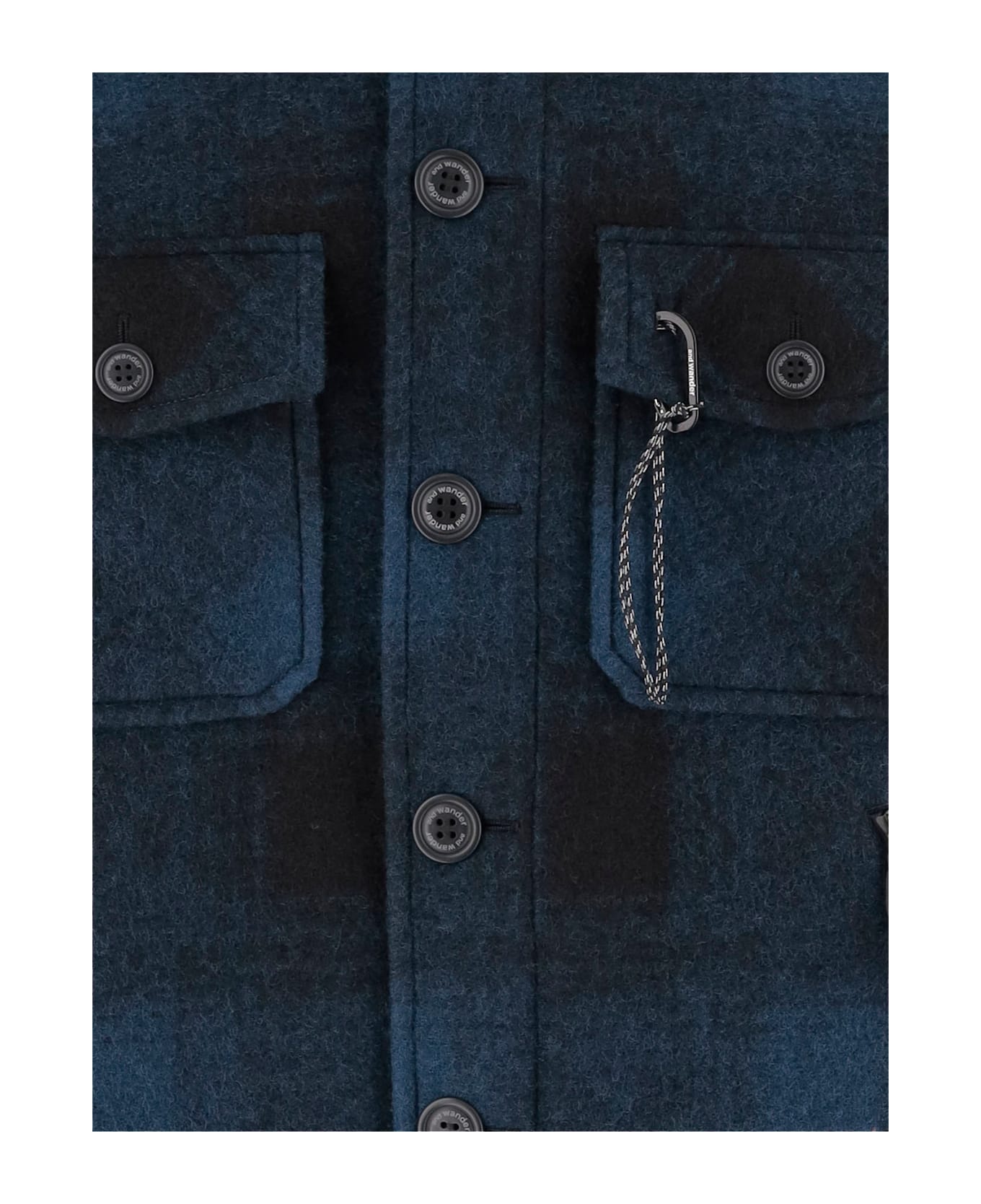 And Wander Checked Wool Blend Jacket - Blue