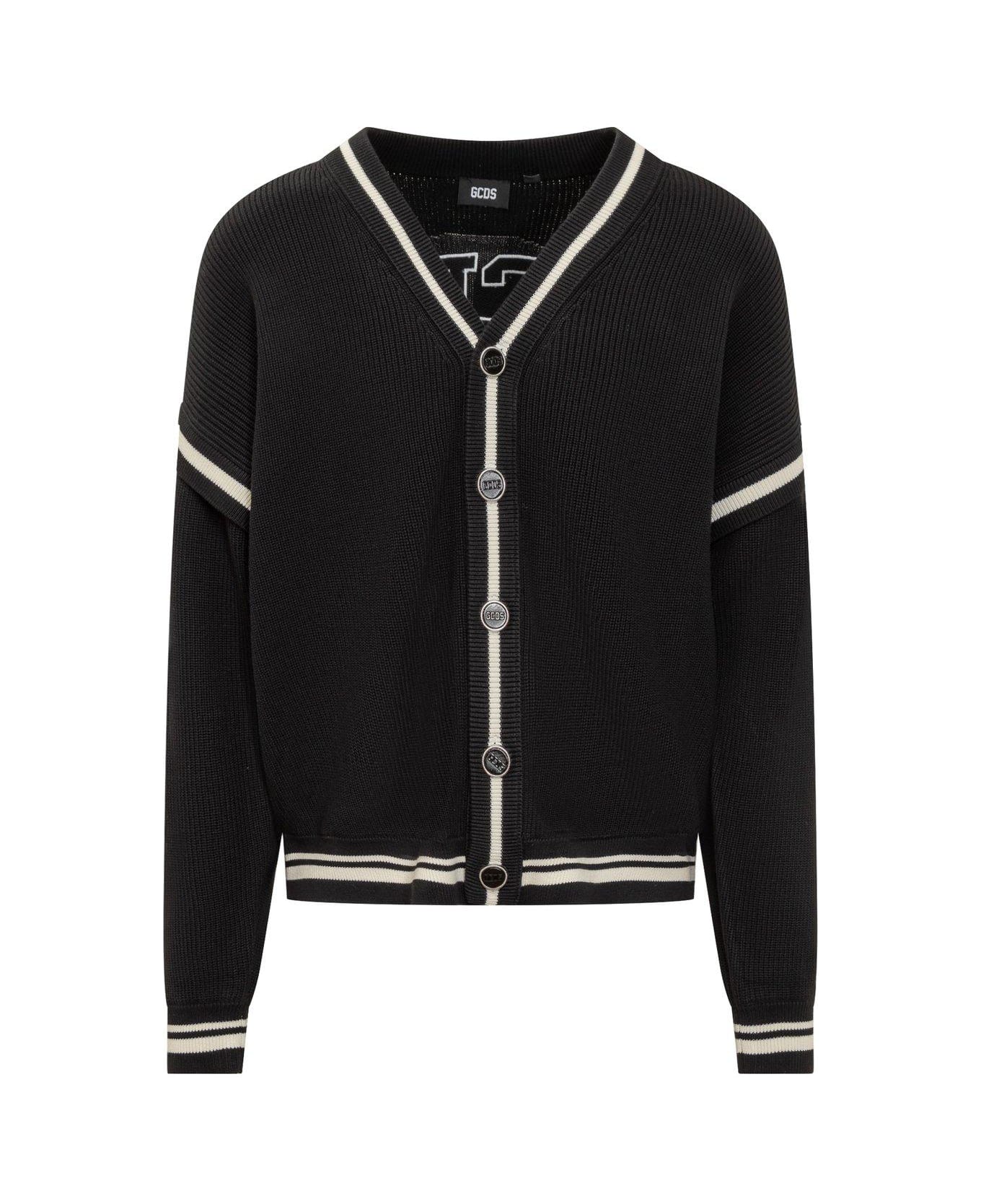 GCDS Logo Embroidered Knitted Cardigan - Nero