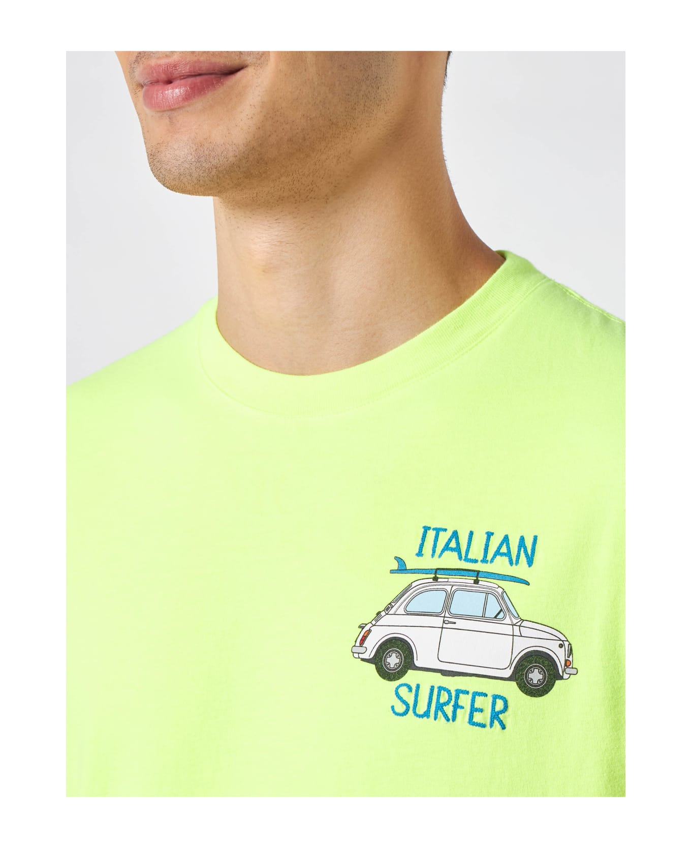 MC2 Saint Barth Man Cotton T-shirt With Fiat 500 Print | Fiat 500© Special Edition - YELLOW