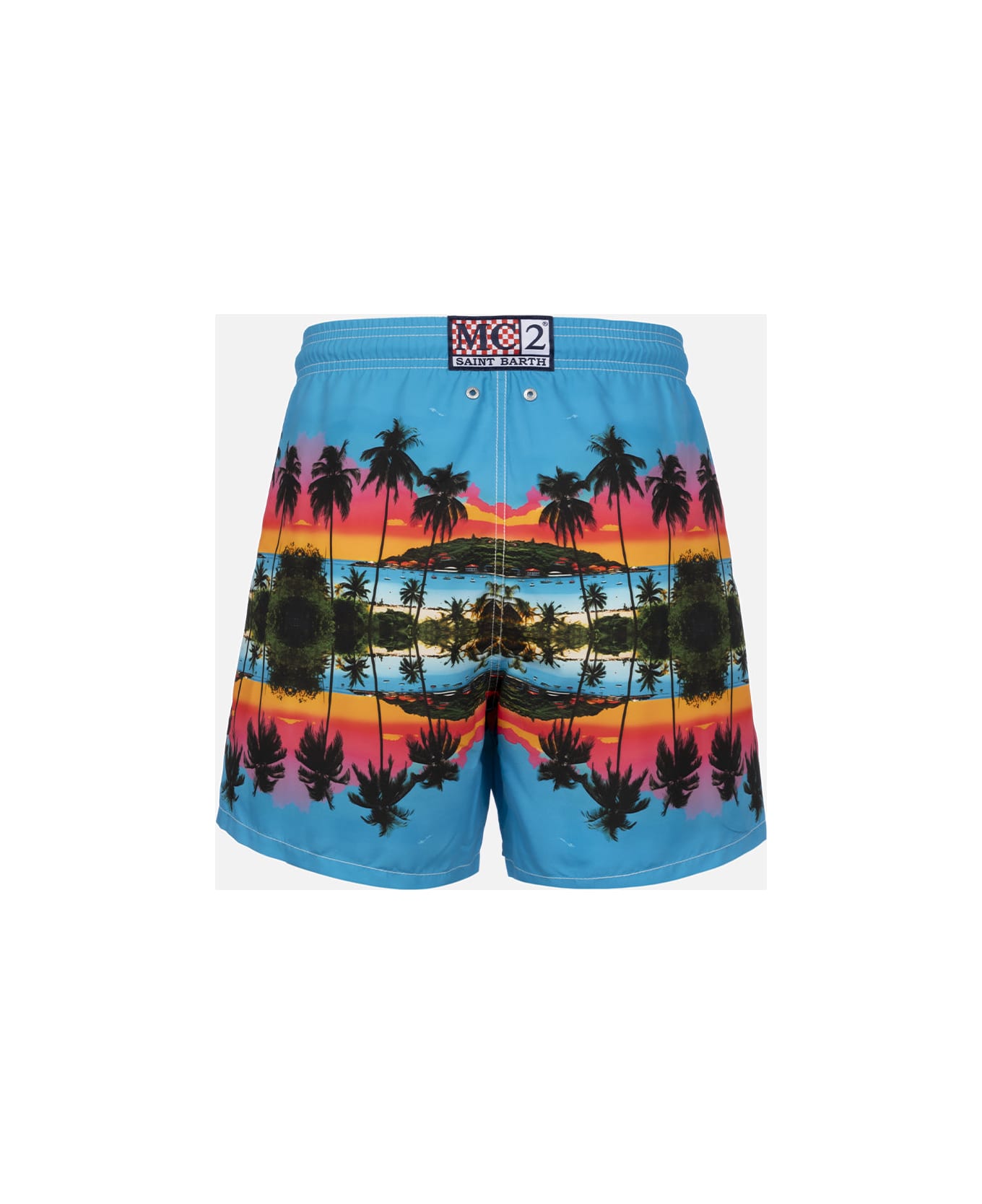 MC2 Saint Barth Man Mid-length Gustavia Swim-shorts With Palms Landscape Placed Print | Ai Co-created Design By Rickdick - Powered By Red-eye - GREEN