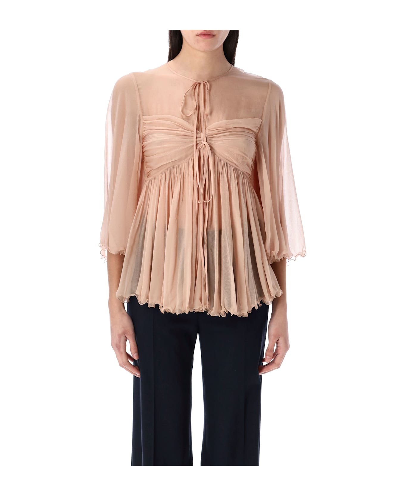 Chloé Silk Pleated Top - Powder