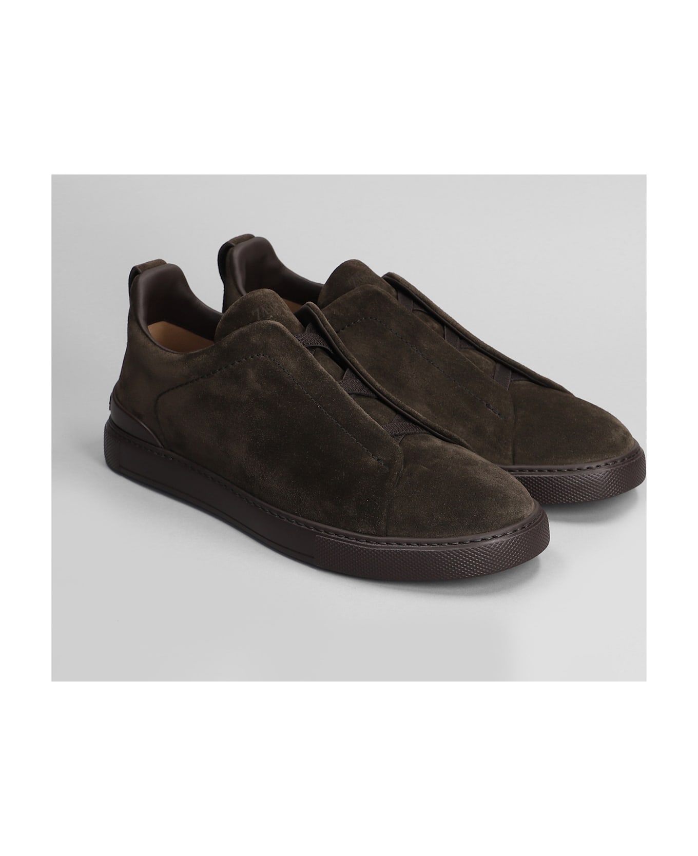 Zegna Triple Stich Sneakers In Brown Suede - brown