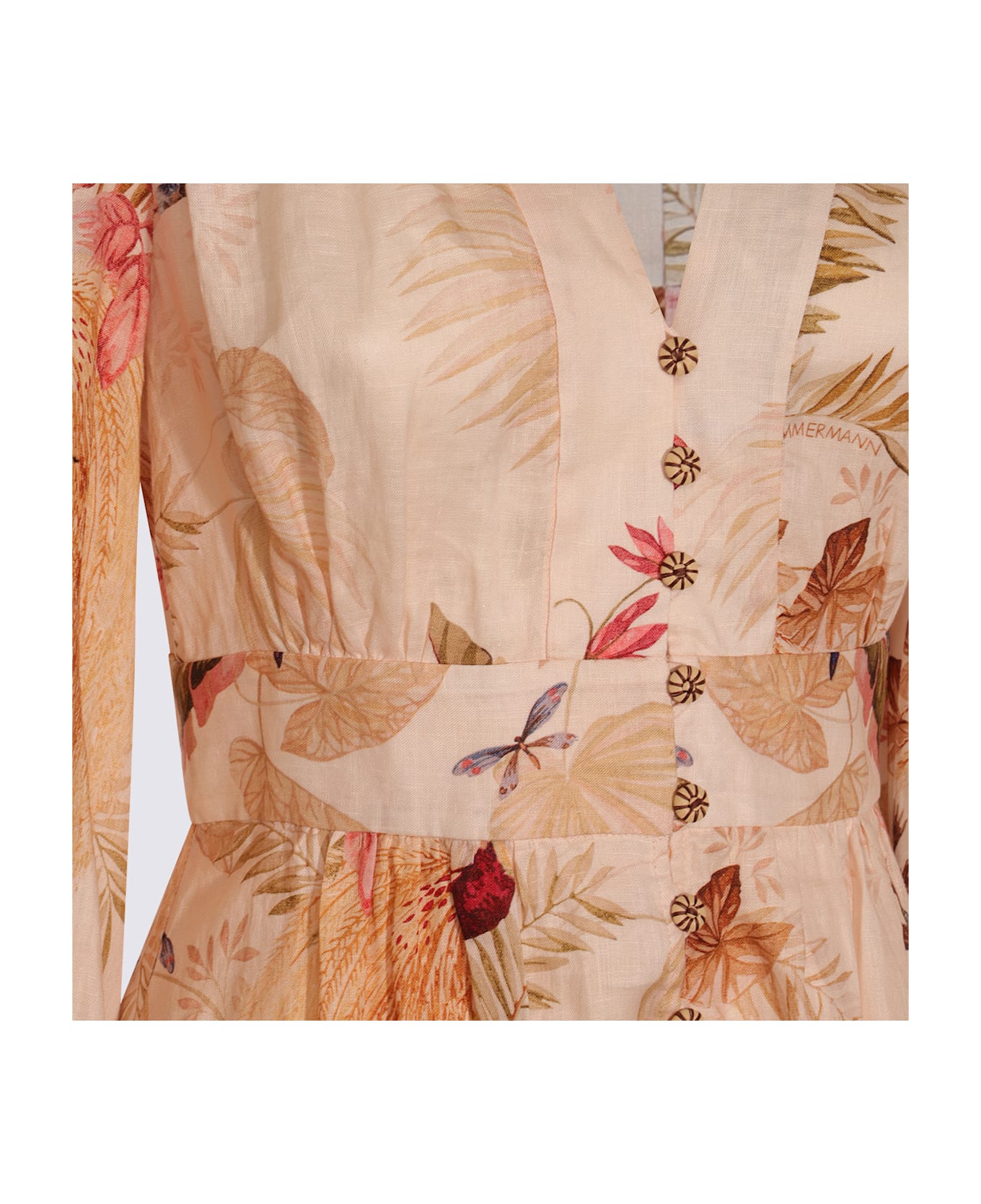 Zimmermann Cream Linen Dress - CREAM PALM FLORAL