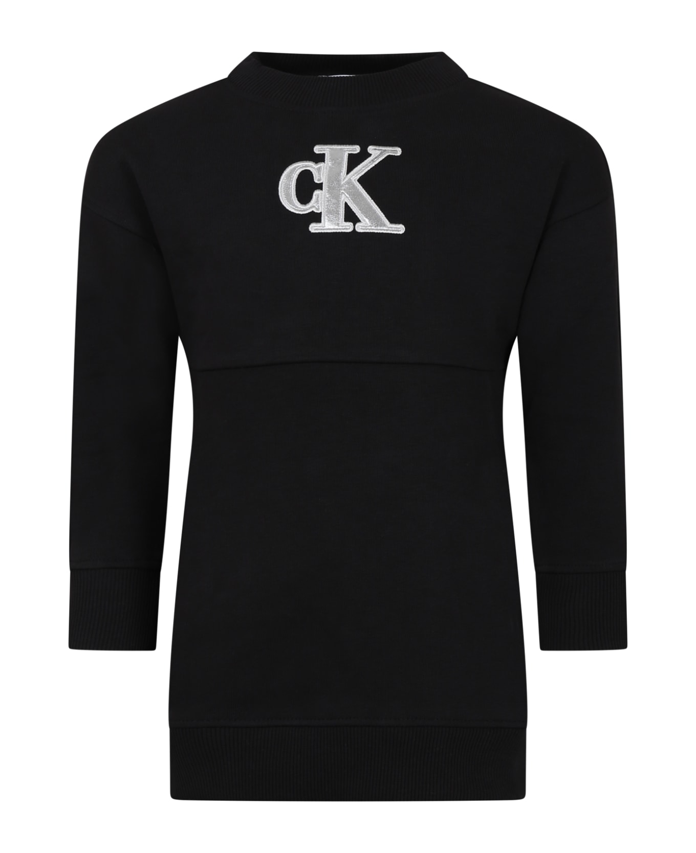 Calvin Klein Black Dress For Girl With Logo - Black ワンピース＆ドレス