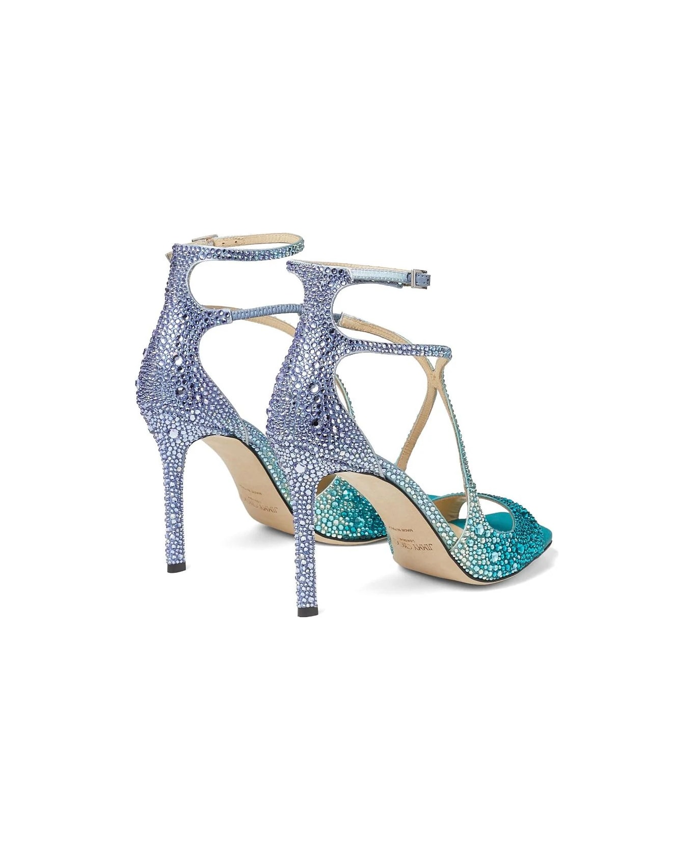 Jimmy Choo Azia 95 Sandal In Blue Peacock With Crystals - Blue サンダル