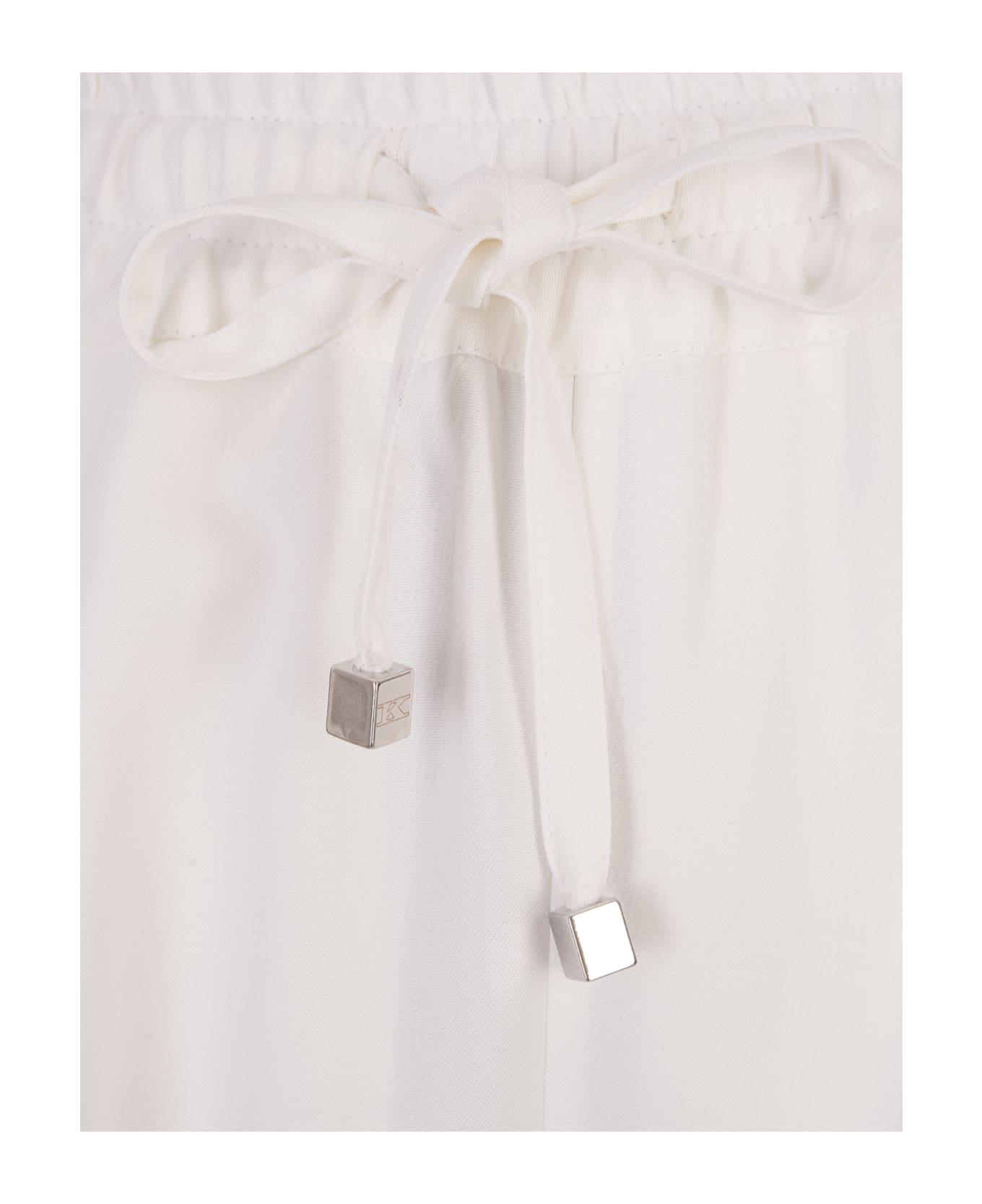 Kiton White Silk Drawstring Trousers - White ボトムス