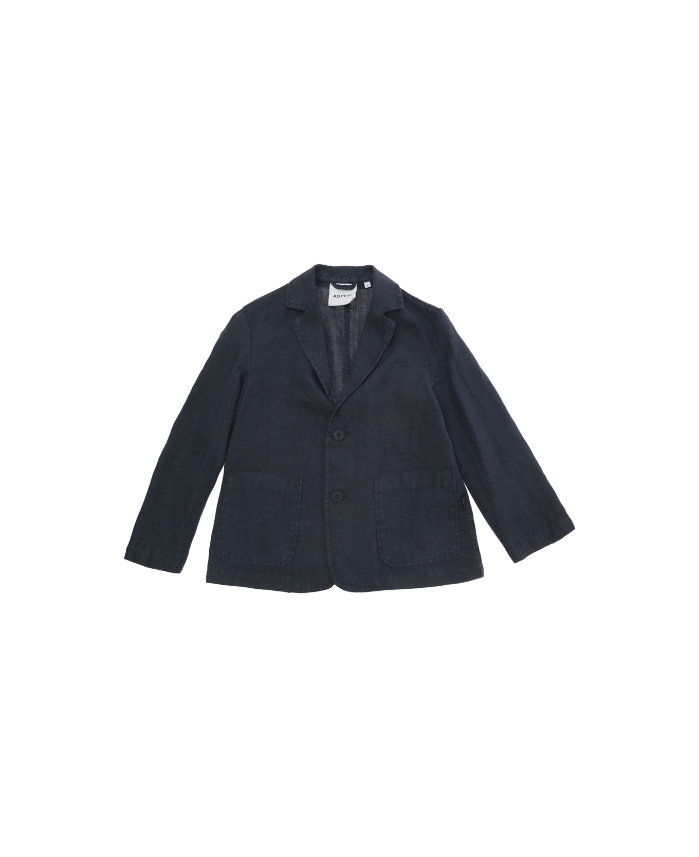Aspesi Blue Single-breasted Jacket With Patch Pockets In Linen Boy - Blu コート＆ジャケット