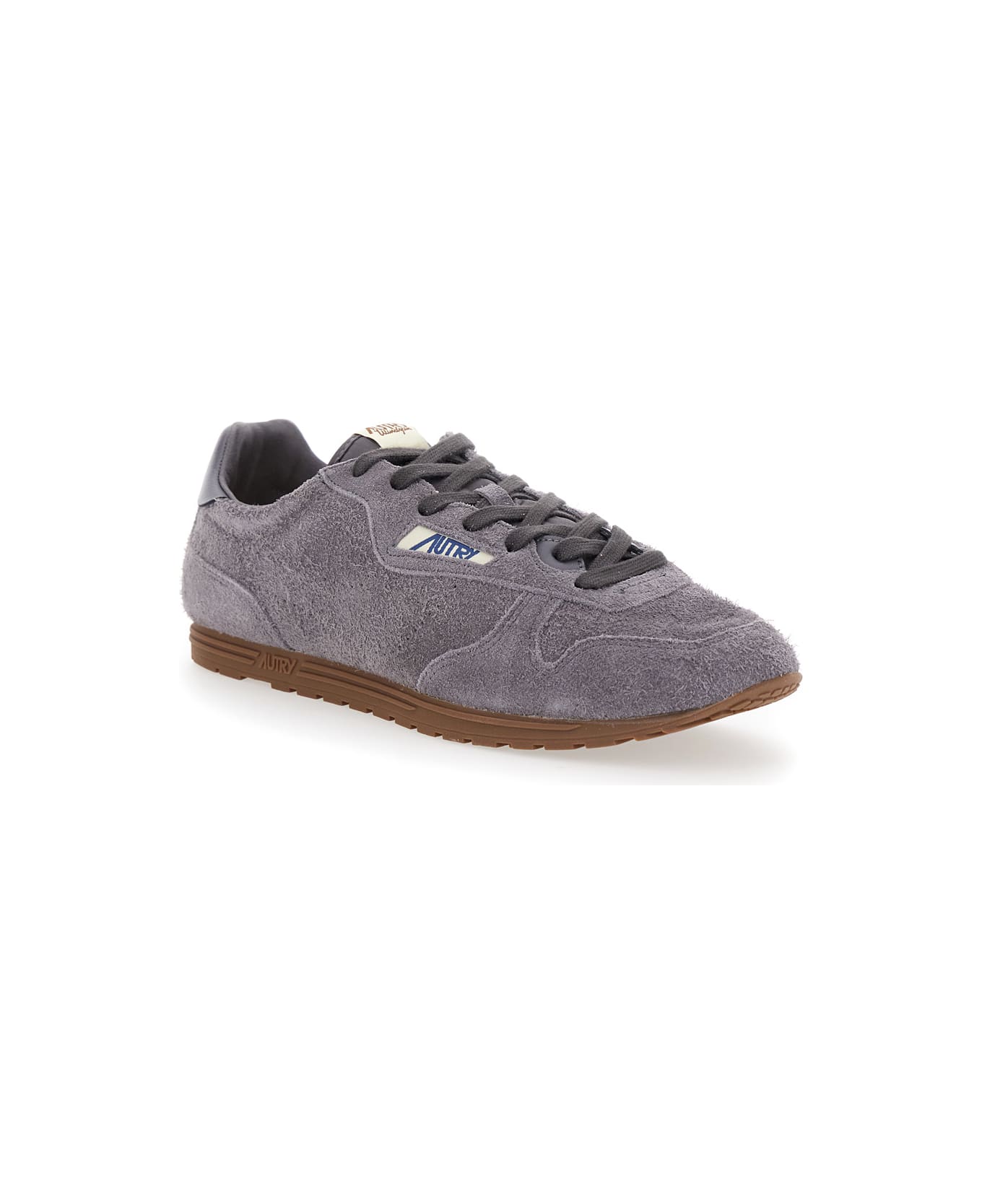 Autry 'windspin Low' Grey Sneaker With Logo On The Side And On The Heel In Suede Man - Perfor/suede Avion