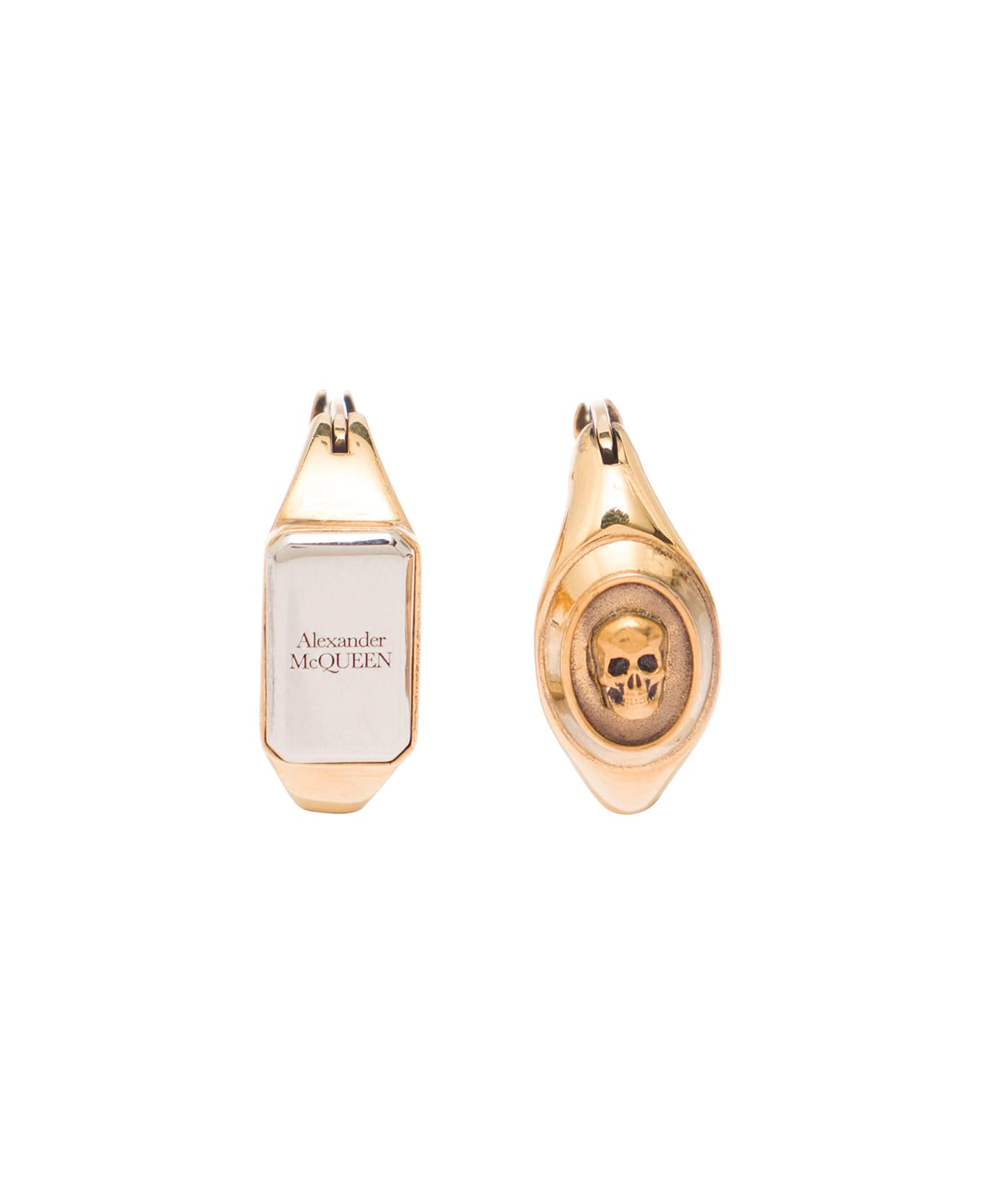 Alexander McQueen Gold-colored Hoops Earrings With Skull And Logo Engraved In Brass Woman - Metallic