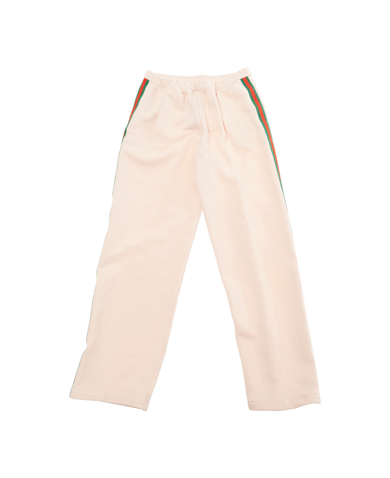 Gucci White Pants With Web Detail On The Sides In Cotton Girls - Pink