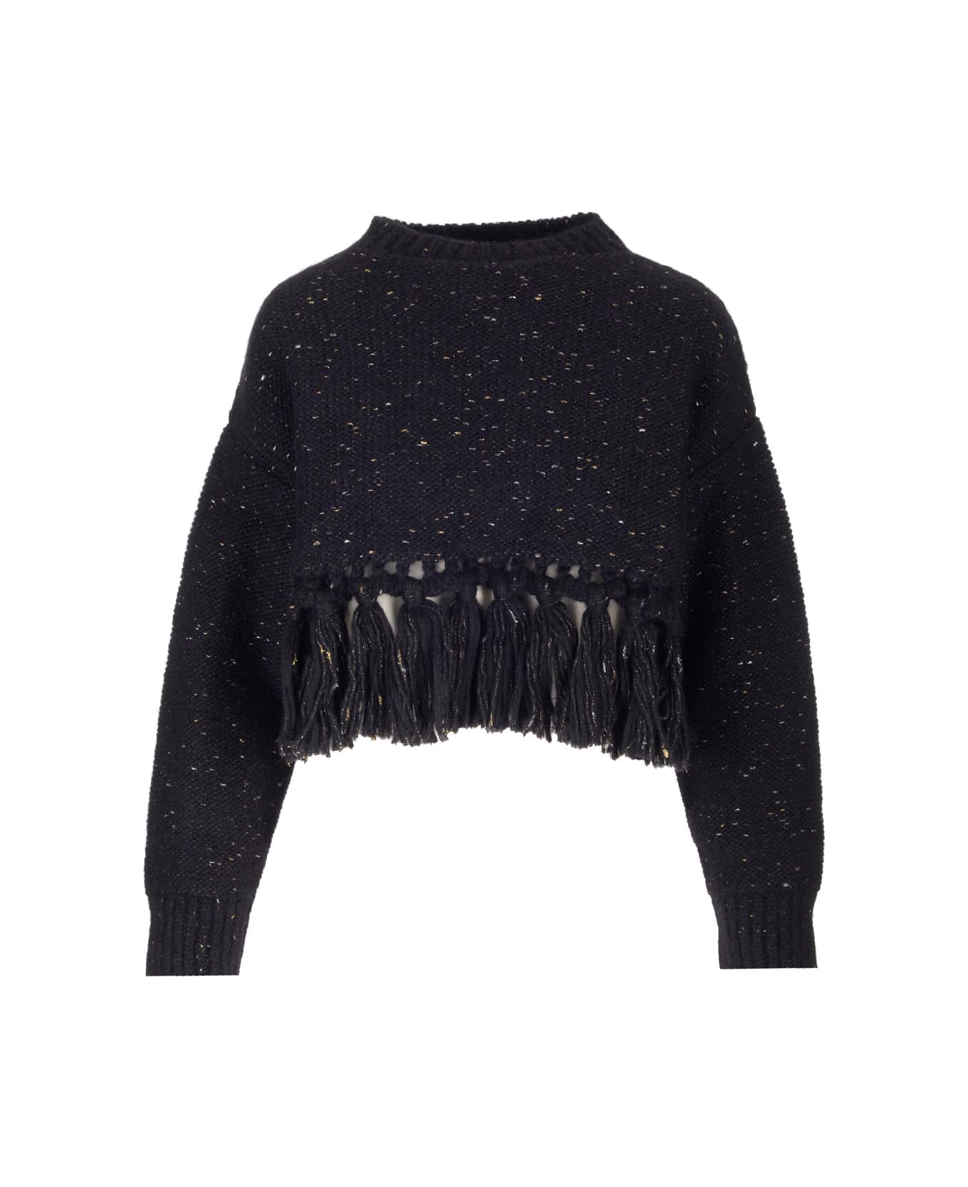 Alanui 'astrale' Crop Sweater With Fringes - Blue ニットウェア