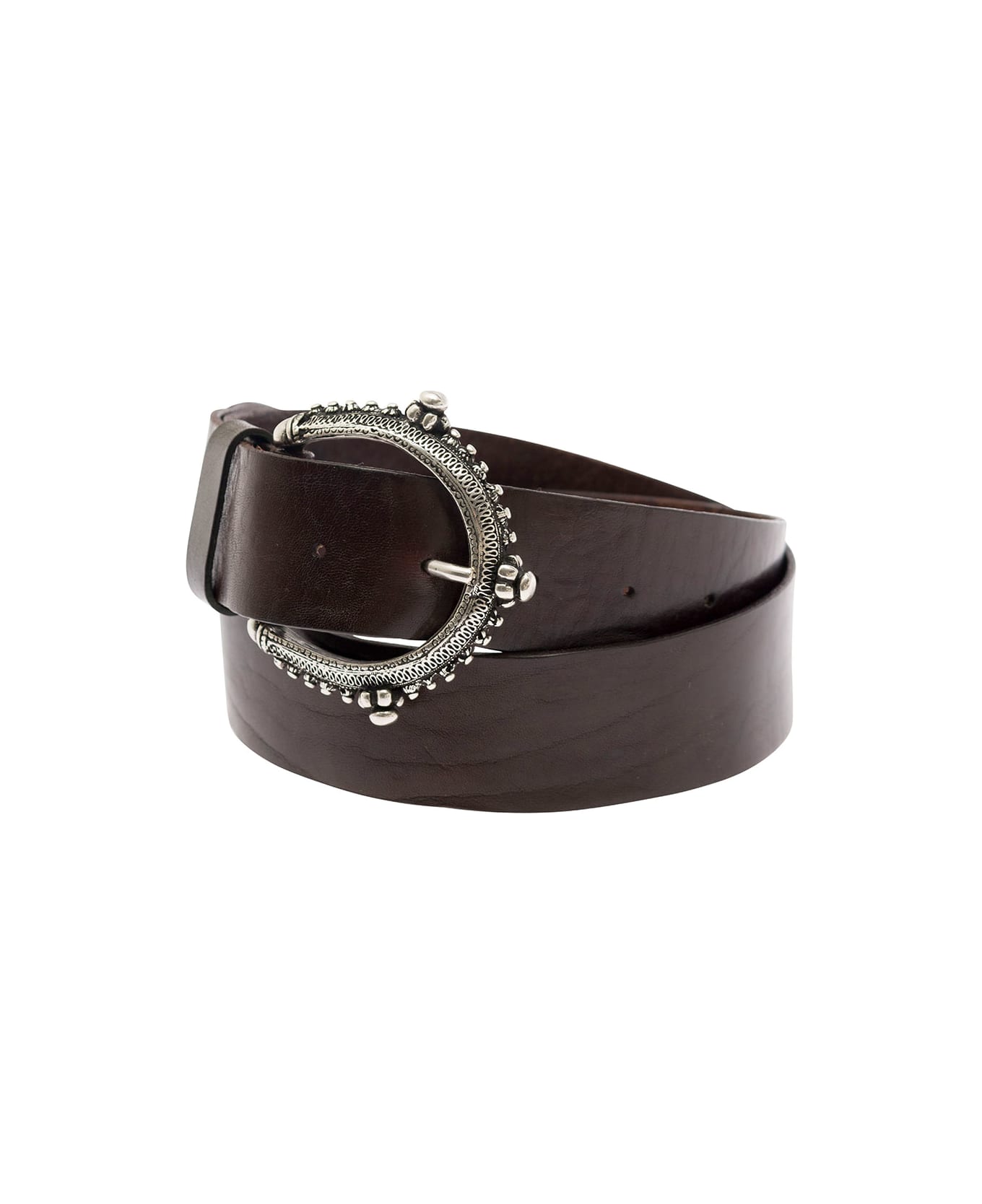 Parosh Brown Belt With Circle Buckle In Leather Woman - Brown アクセサリー