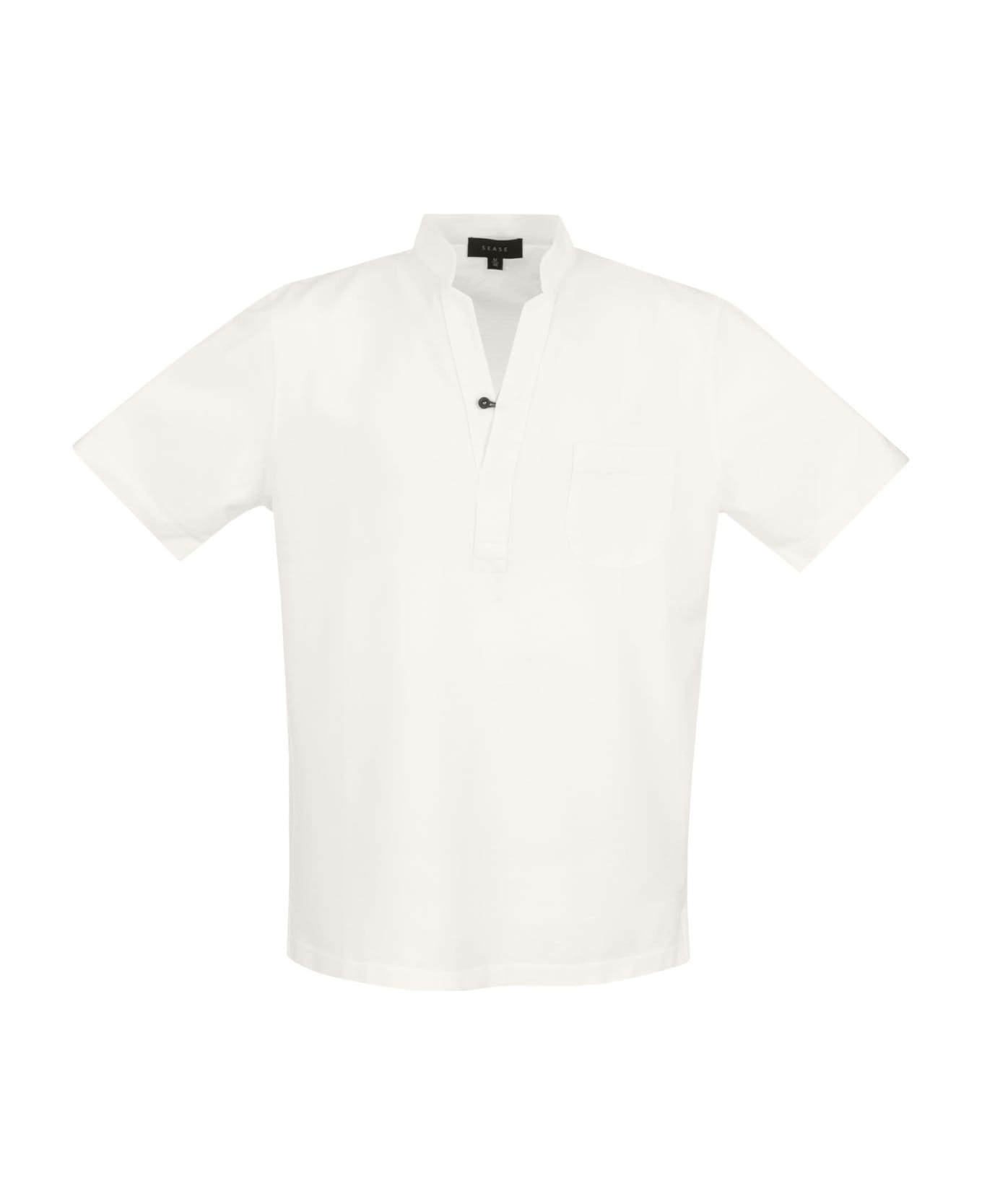 Sease Fish Tail Short - Cotton Piquè Short Sleeve Polo - White ポロシャツ