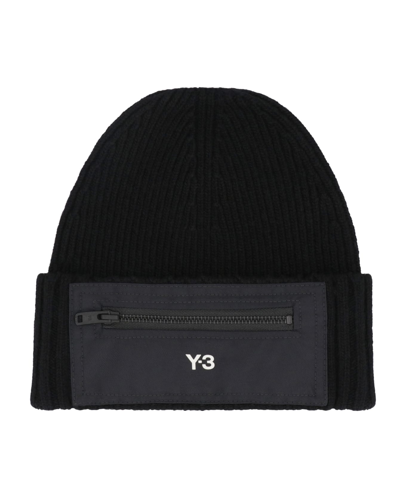 Y-3 Beanie Ribbed Knit Beanie - black