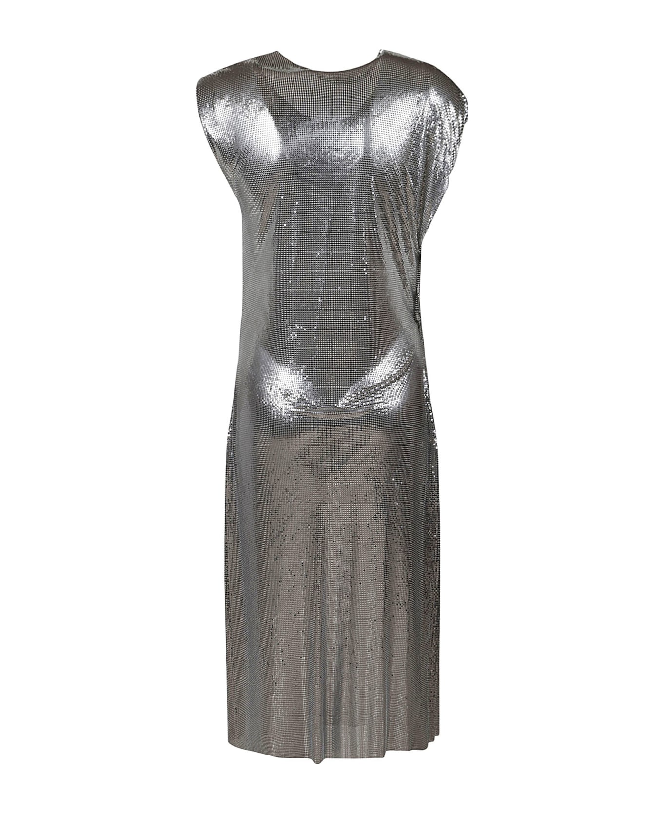 Paco Rabanne Button Sided Metallic Sleeveless Dress - silver