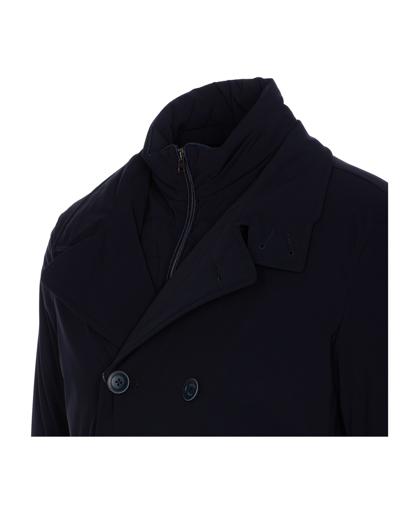 Herno Double Breasted Button Washington Peacoat - Blue