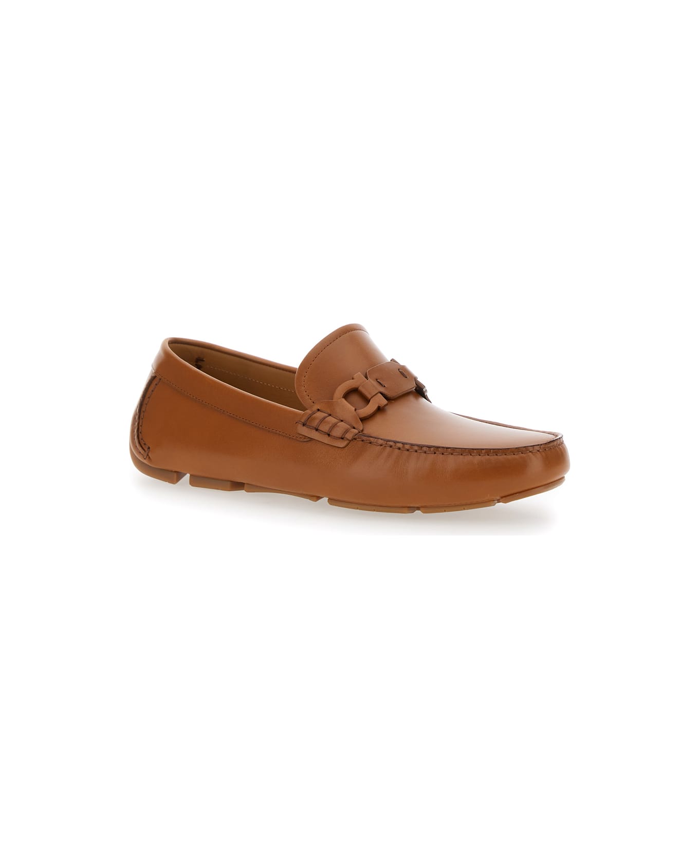 Ferragamo Brown Loafers With Ganicini Plaque On The Front In Leather Man - Brown