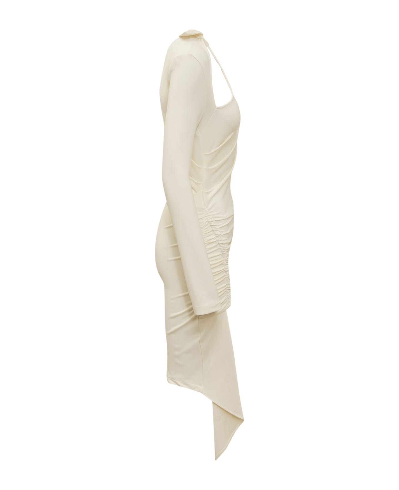 Off-White Short White Asymmetrical Dress With Draping - Bianco