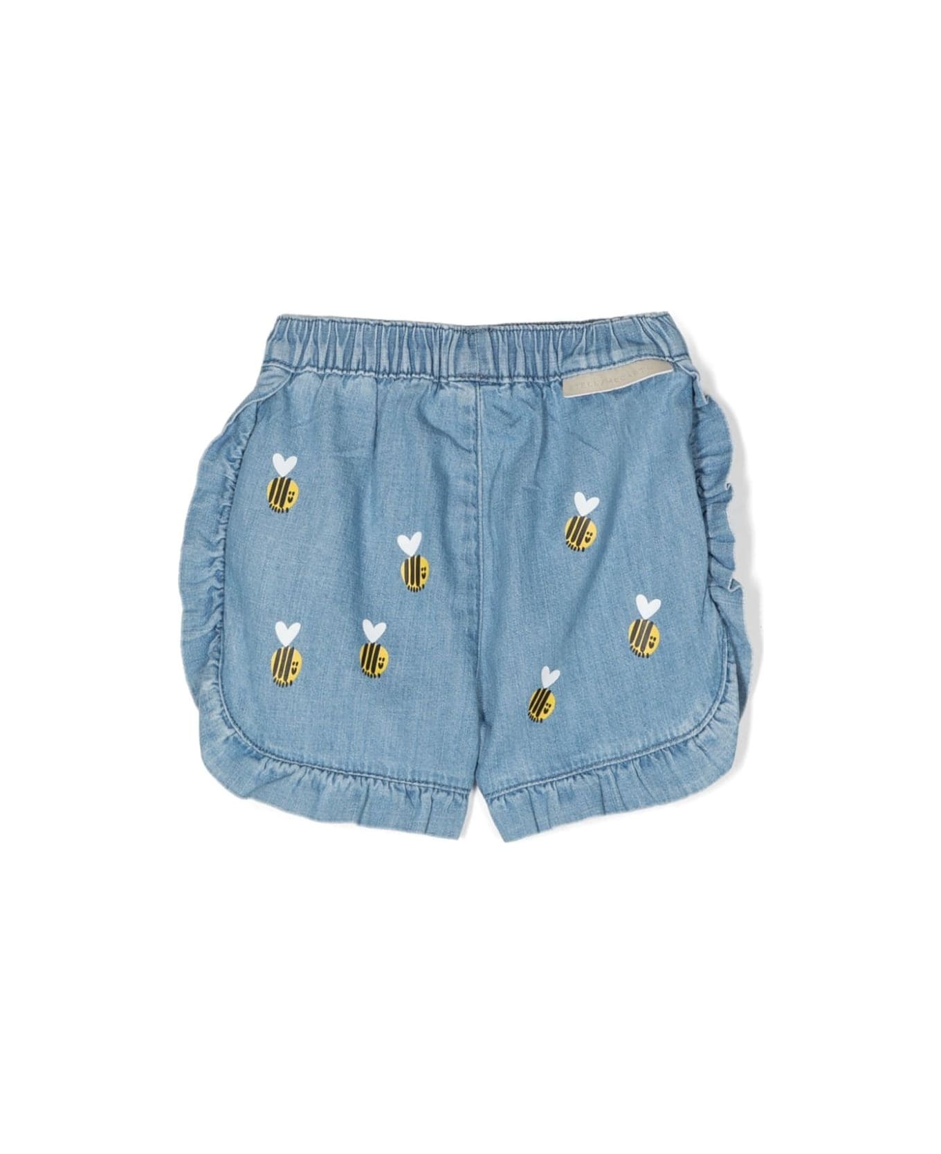 Stella McCartney Kids Bumblebee Embroidery Denim Shorts In Blue - Blue