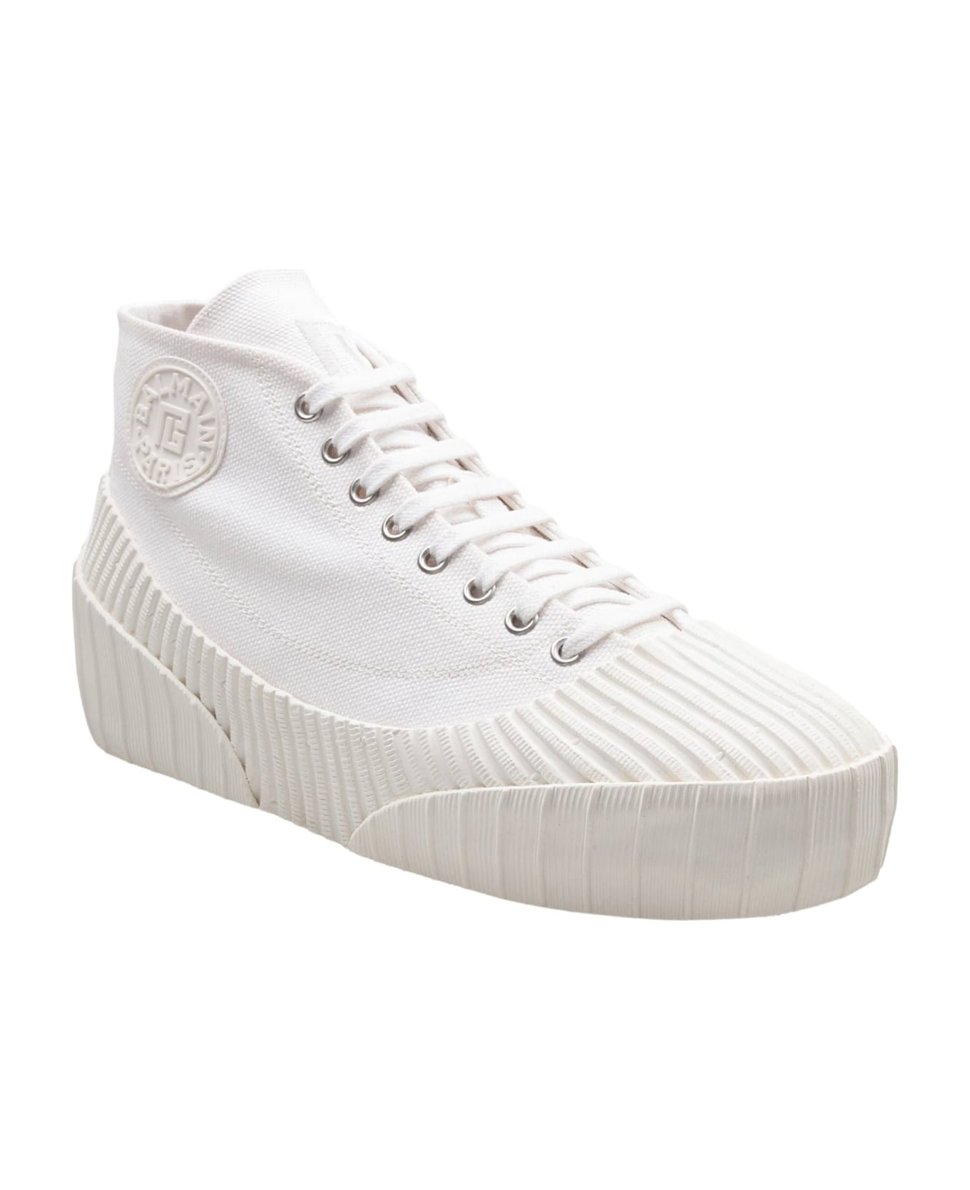 Balmain Riff Low Canvas Sneakers, White - WHITE