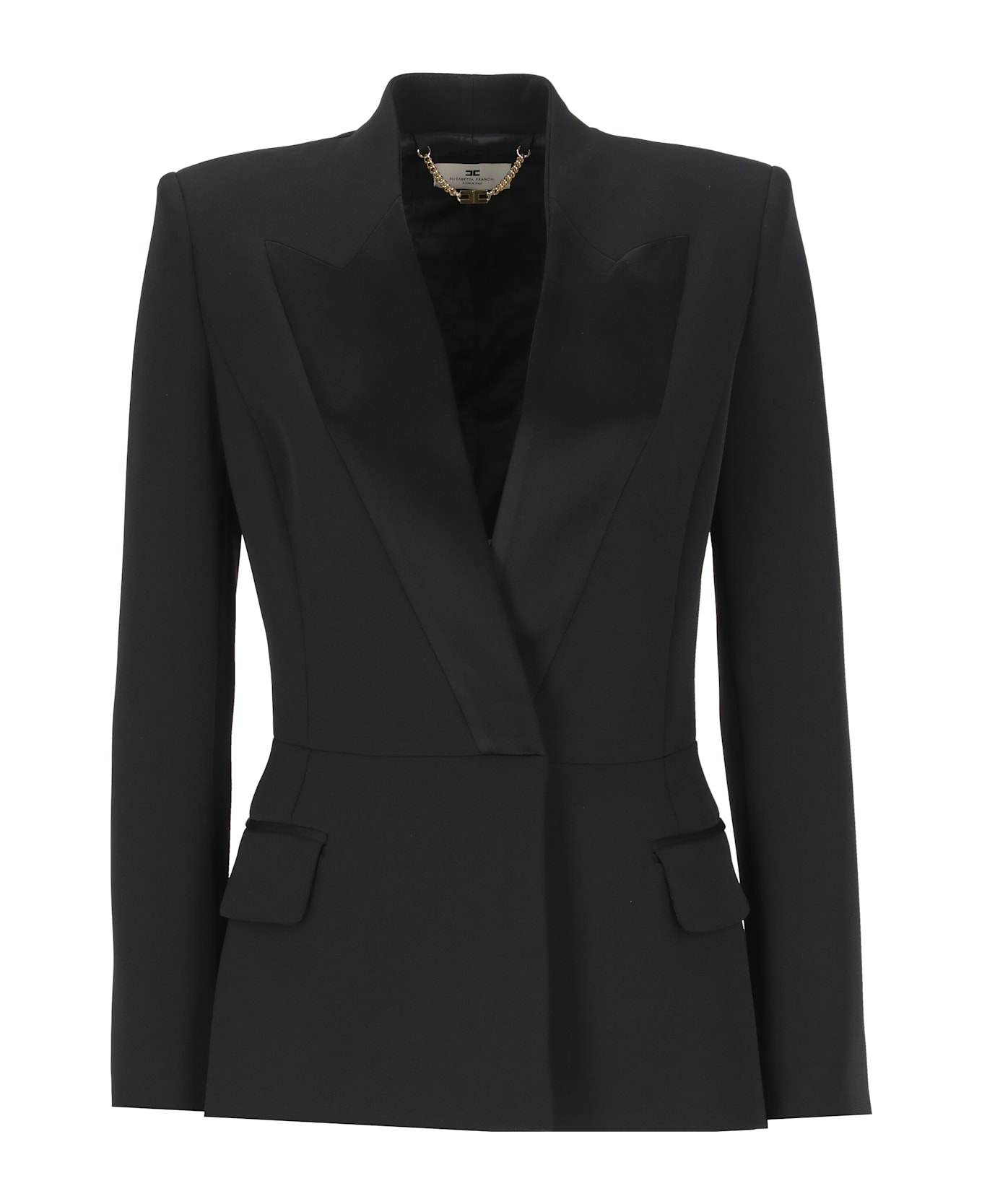 Elisabetta Franchi Crêpe Double-breasted Satin Jacket - Black