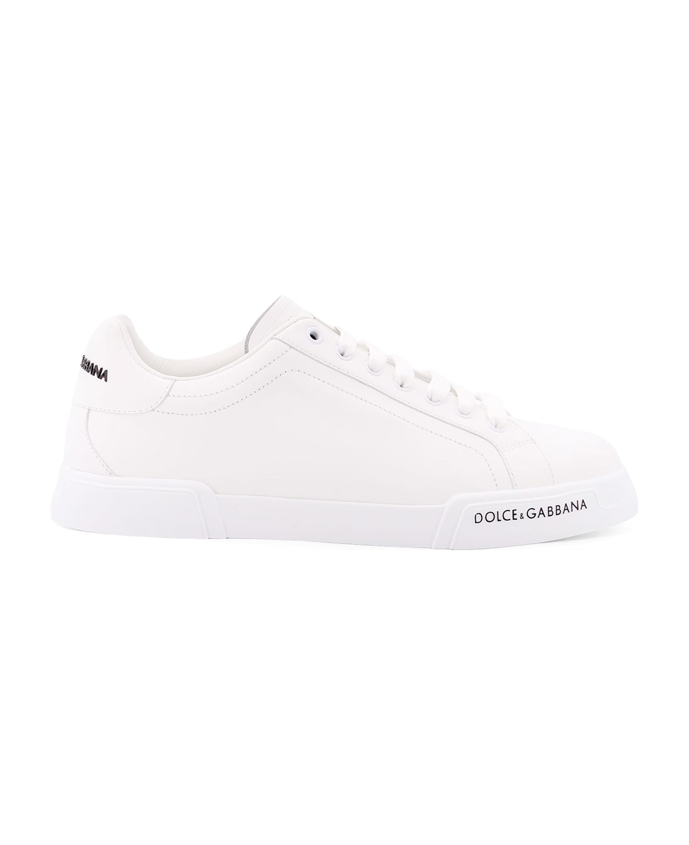 Dolce & Gabbana Leather Sneakers With Lateral Logo Patch - White