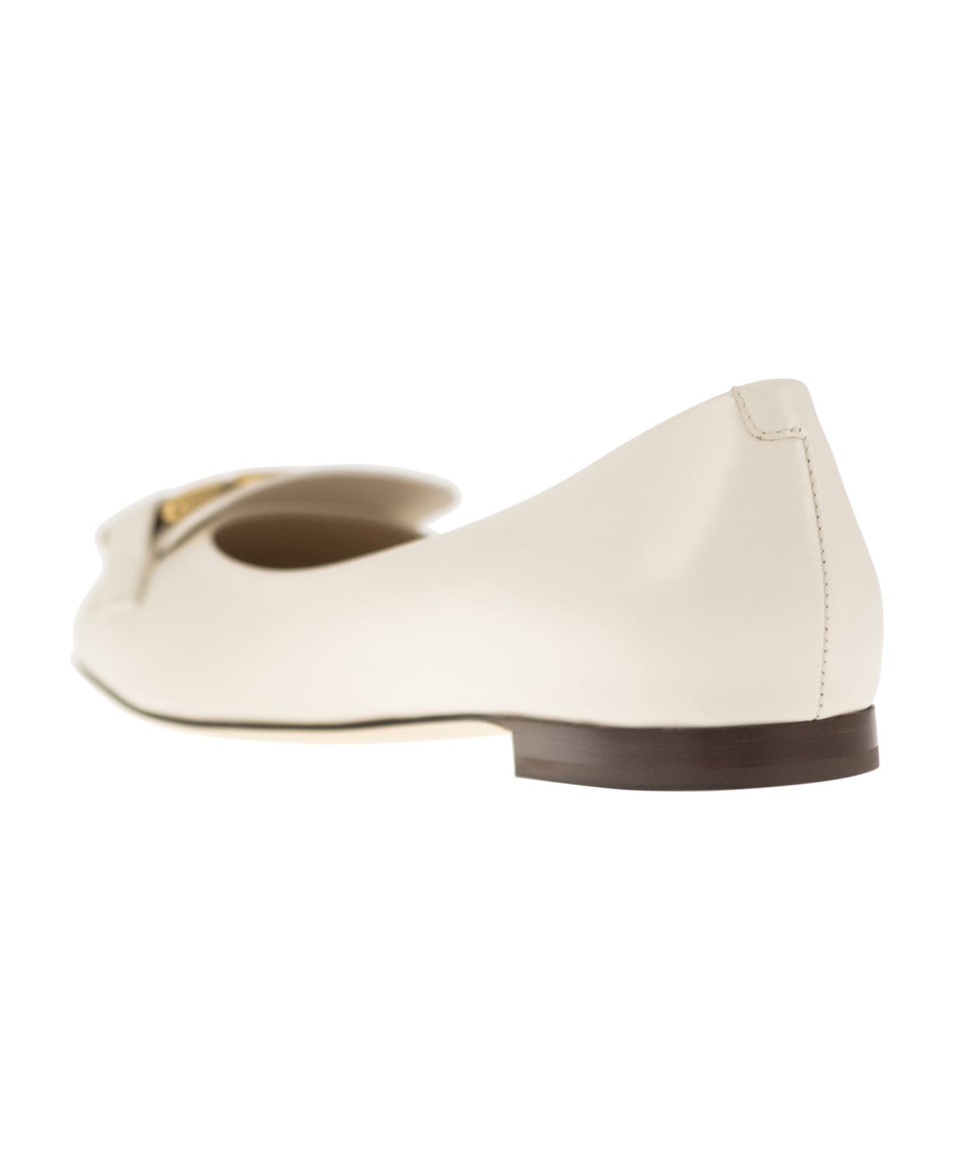Tod's Leather Ballerina With Accessory - Cream