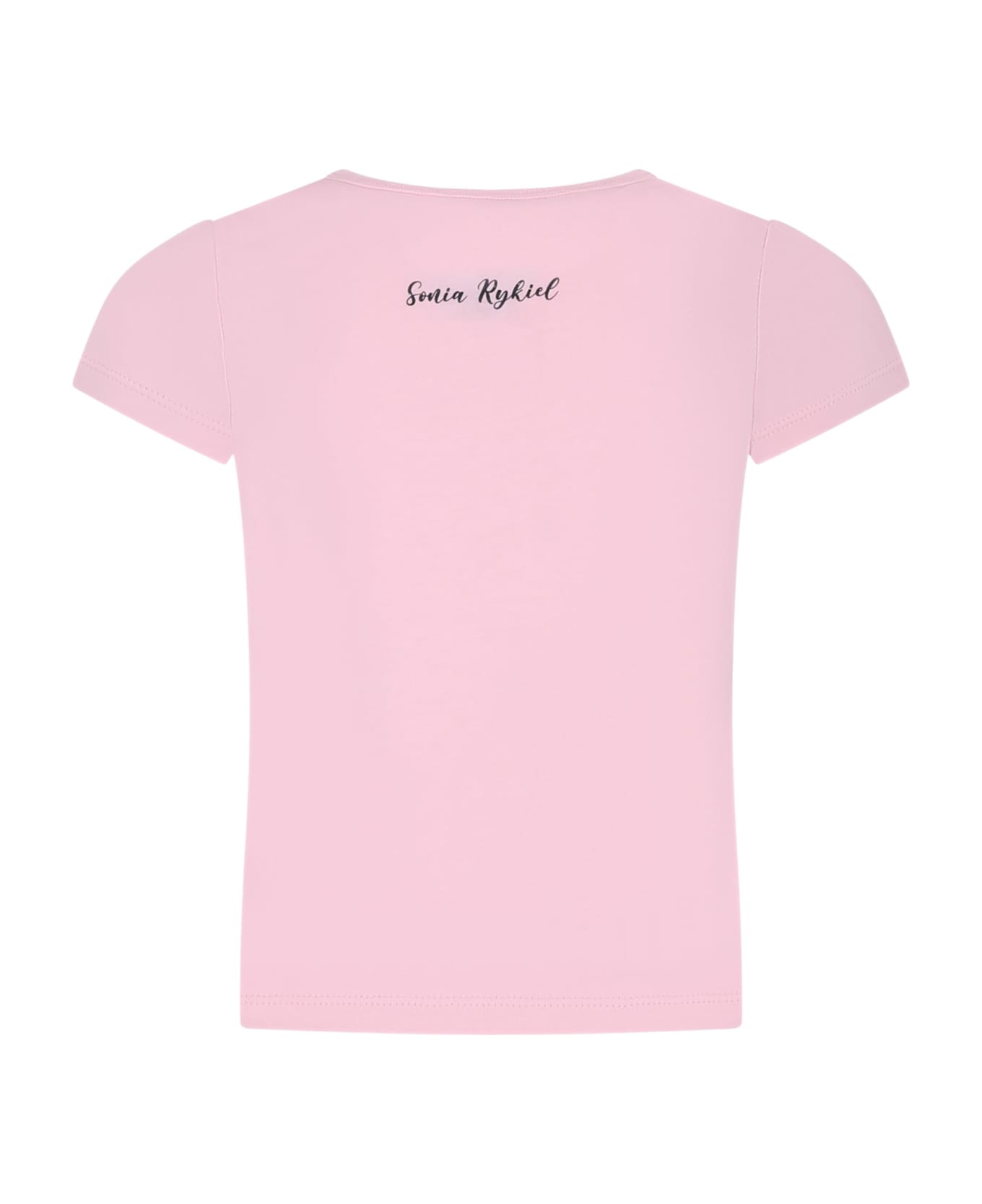 Rykiel Enfant Pink T-shirt For Girl With Logo And Sequins - Pink