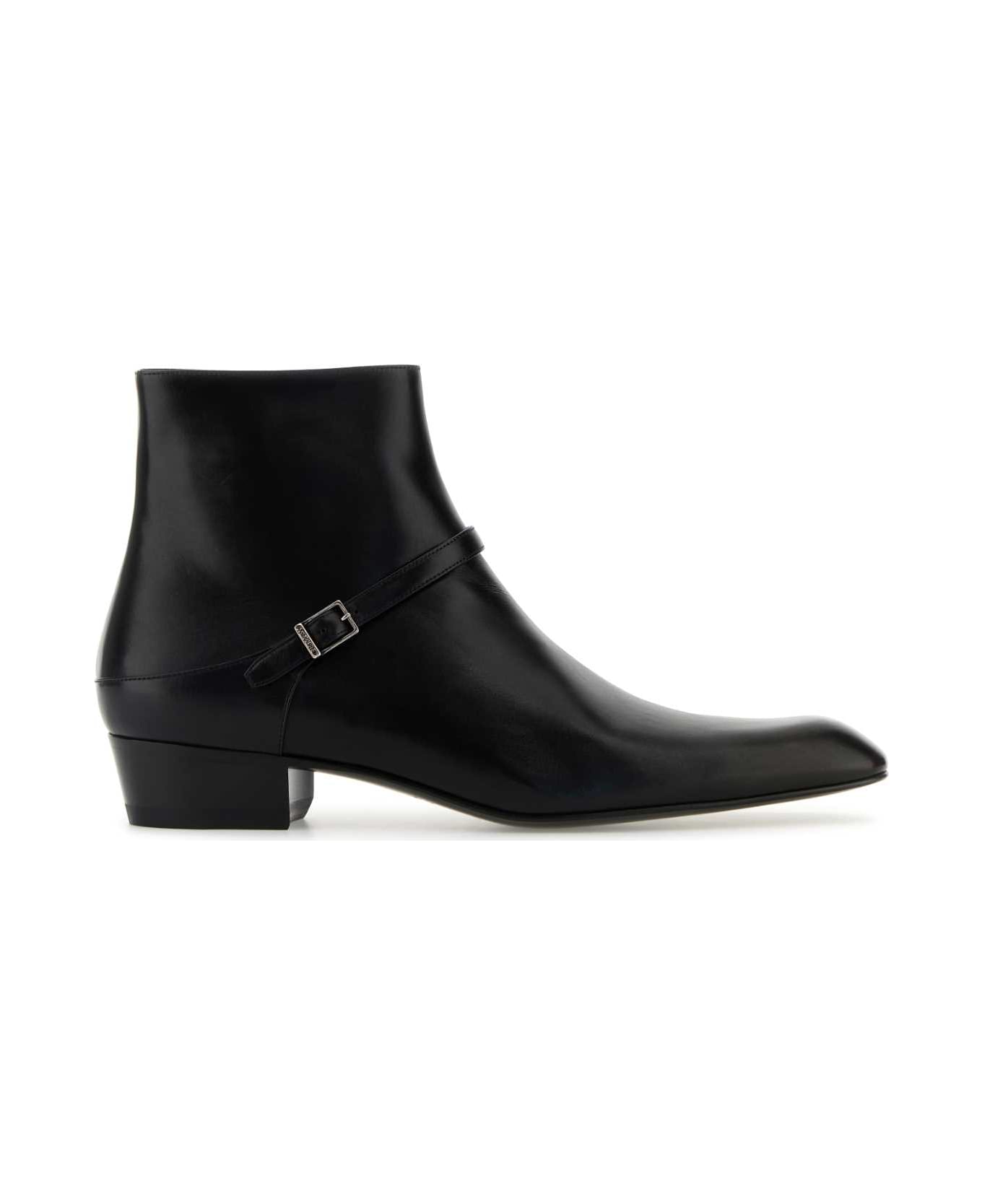 Saint Laurent Black Leather Augustin Ankle Boots - NERO
