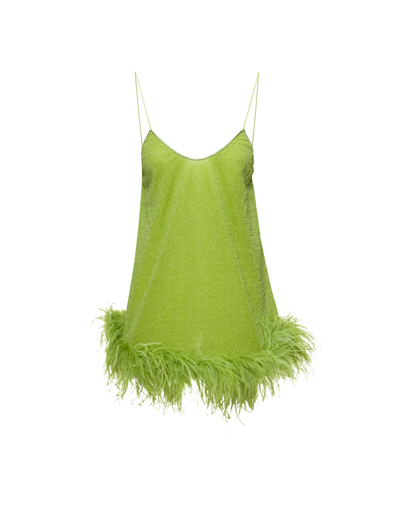 Oseree Green Mini Dress With Feathers In Lurex Woman - Green キャミソール