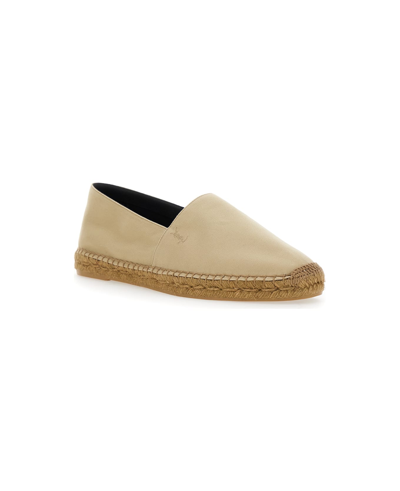 Saint Laurent Beige Espadrilles With Tonal Cassandre Embroidery On The Front And Almond Toe In Cotton Man - Brown