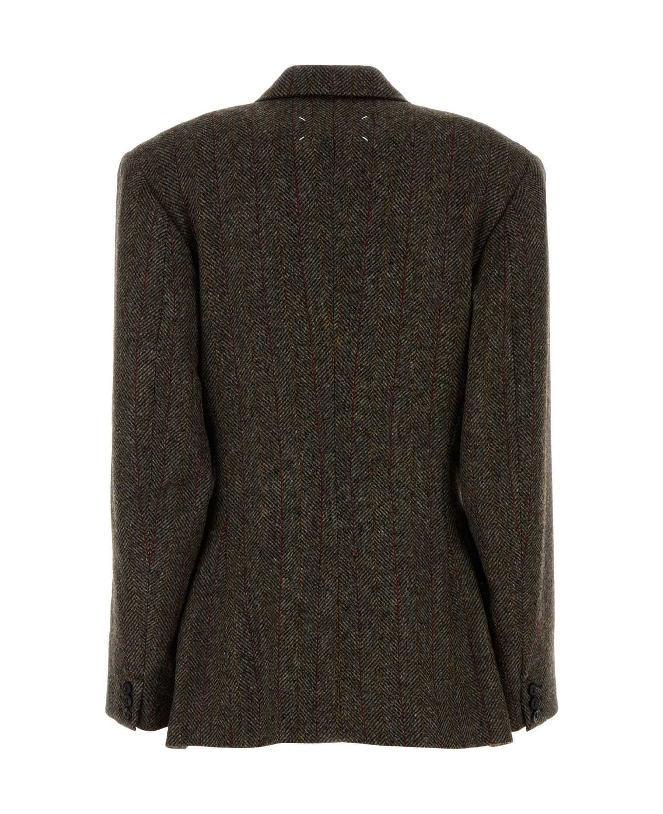 Maison Margiela Embroidered Wool Blazer - BROWN