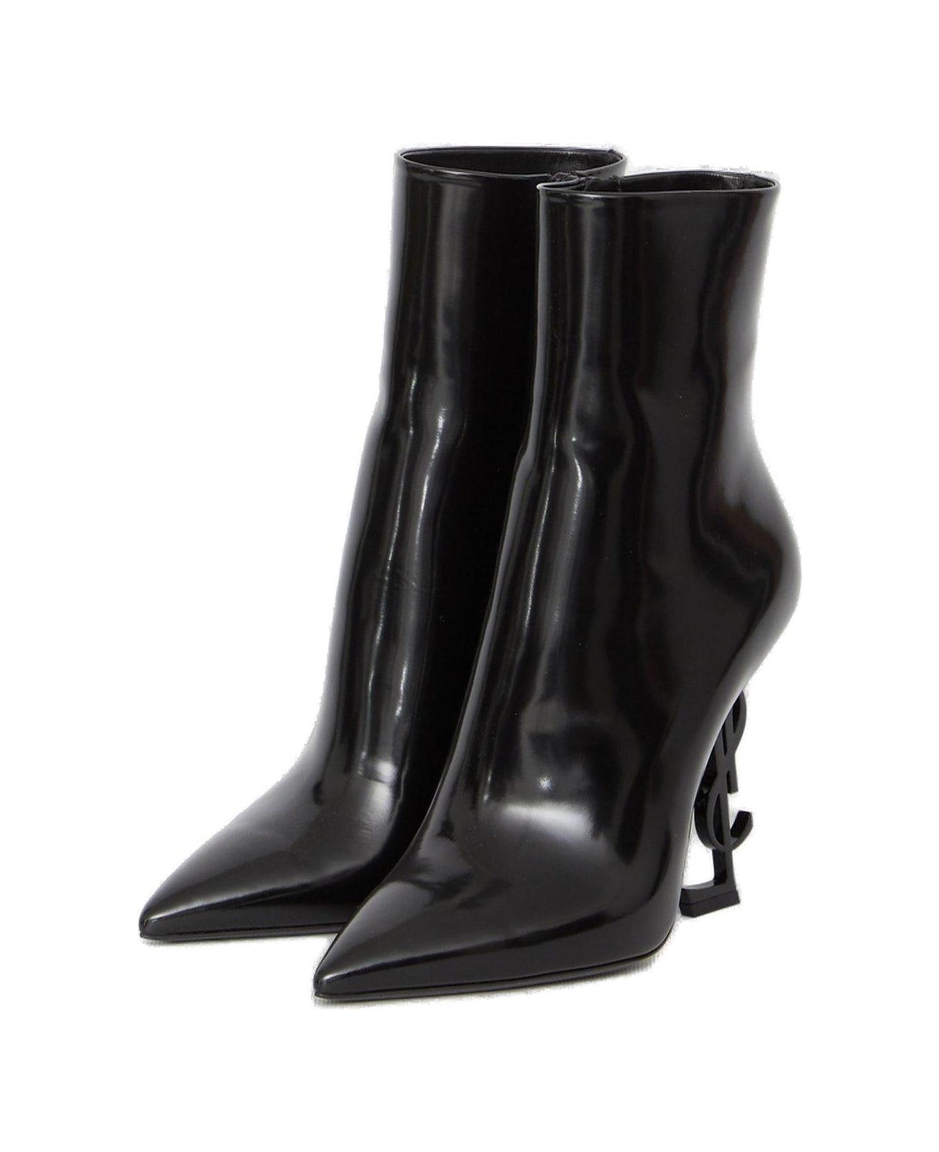 Saint Laurent Opyum Logo Plaque Pointed Toe Boots - Black