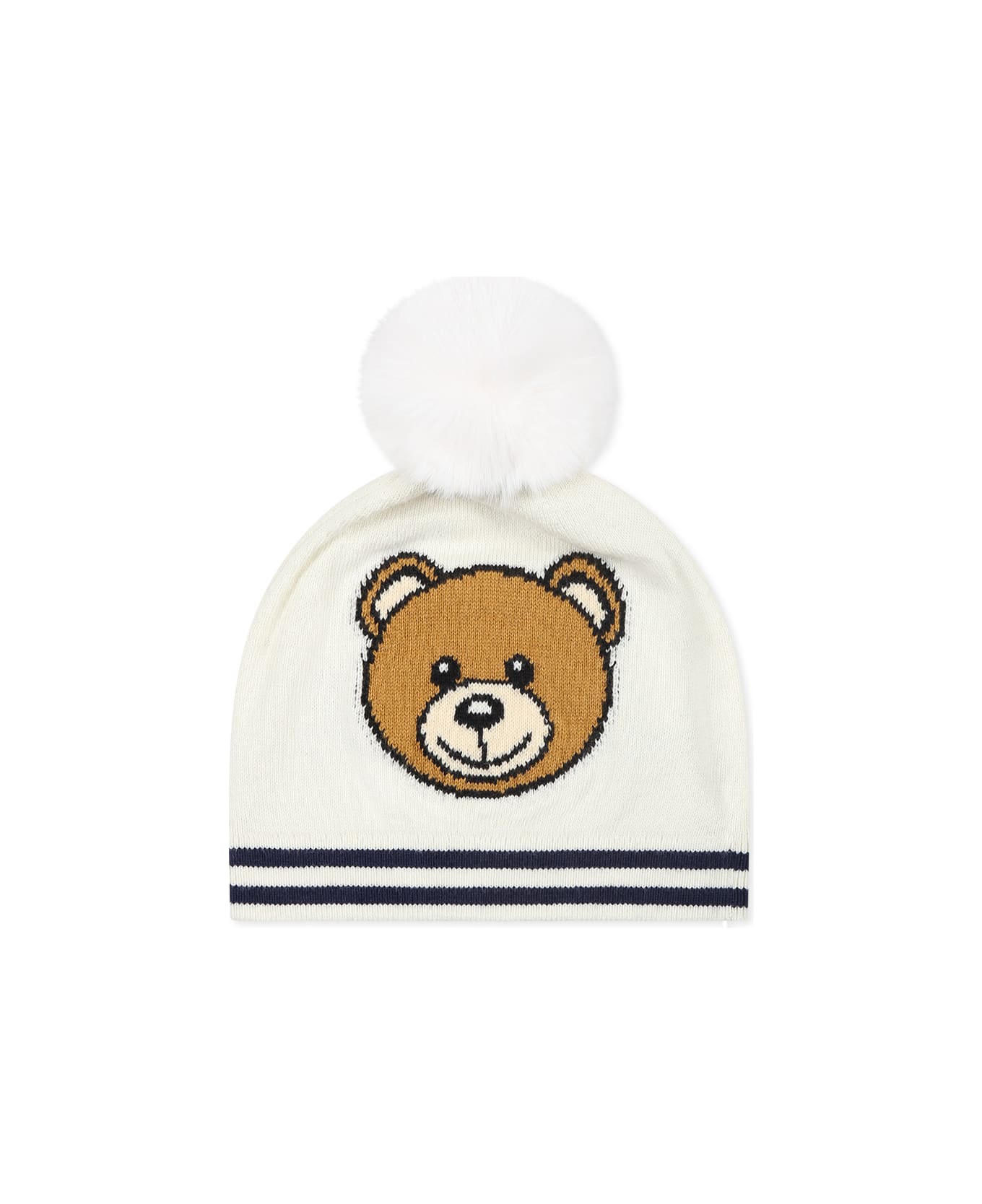 Moschino Ivory Hat For Babykids With Teddy Bear - Ivory