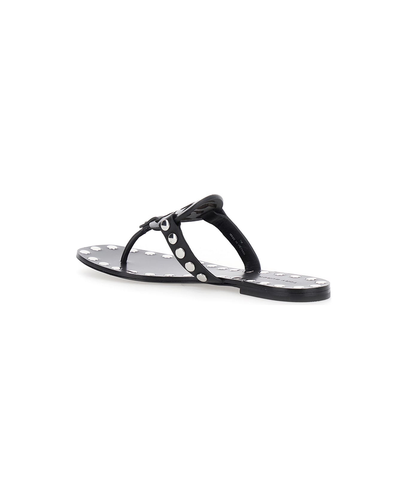 Tory Burch Black Thong Sandals With Logo On The Front And Stud Embellishments In Leather Woman - Black