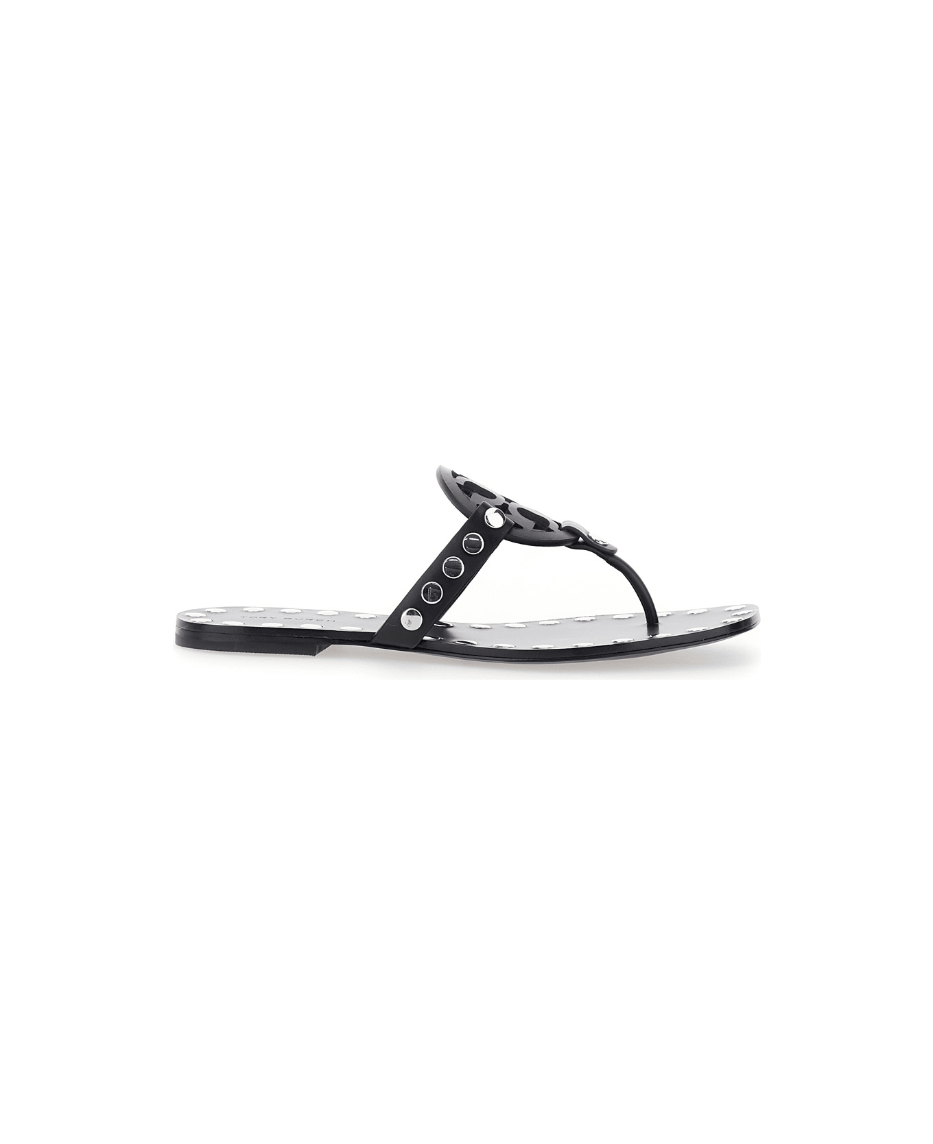Tory Burch Black Thong Sandals With Logo On The Front And Stud Embellishments In Leather Woman - Black