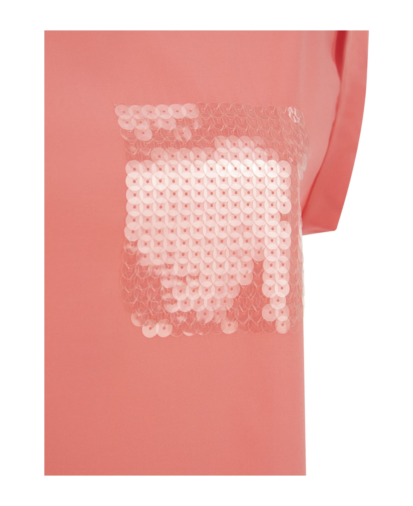 Peserico Top In Precious Silk Crepe De Chine With Watery Embroidery - Pink Tシャツ
