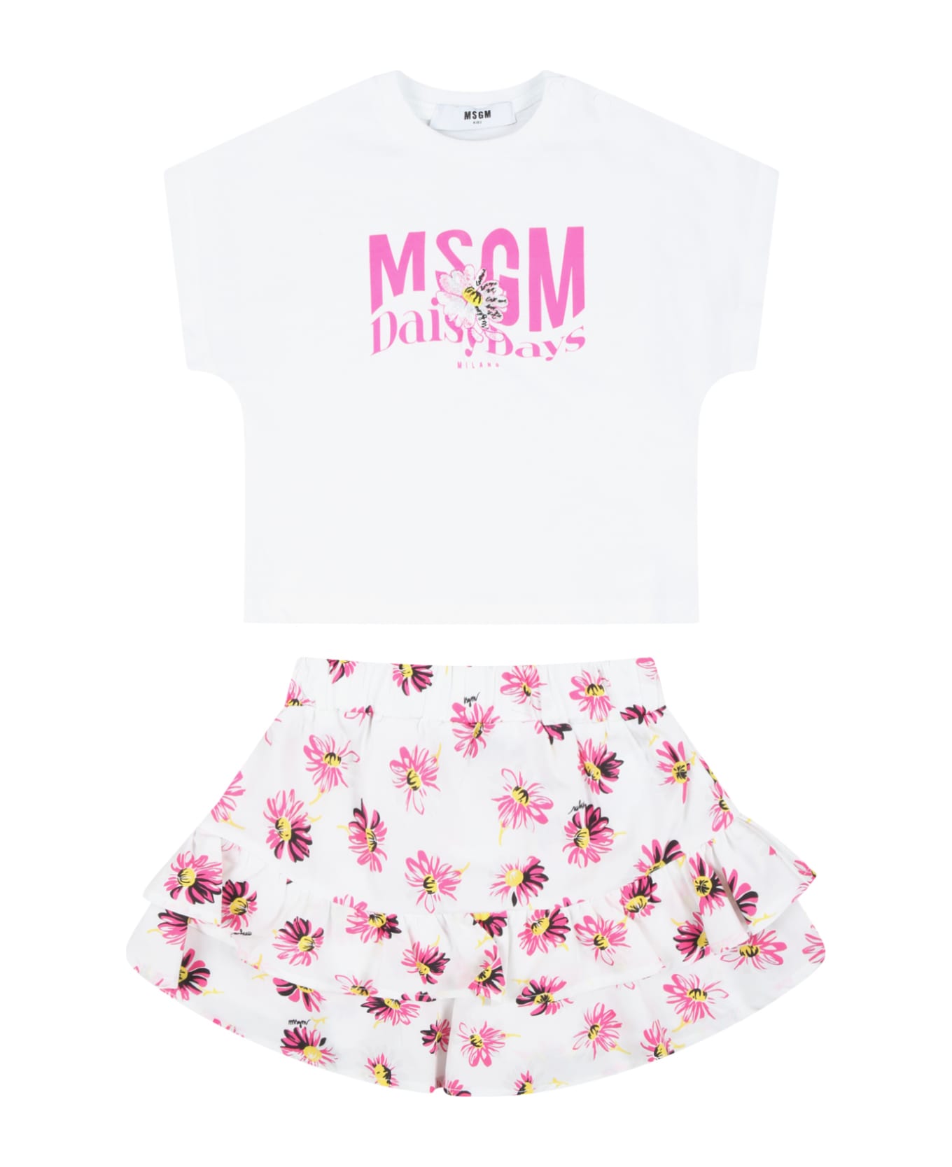 MSGM White Set For Baby Girl Avec Logo - White ボトムス