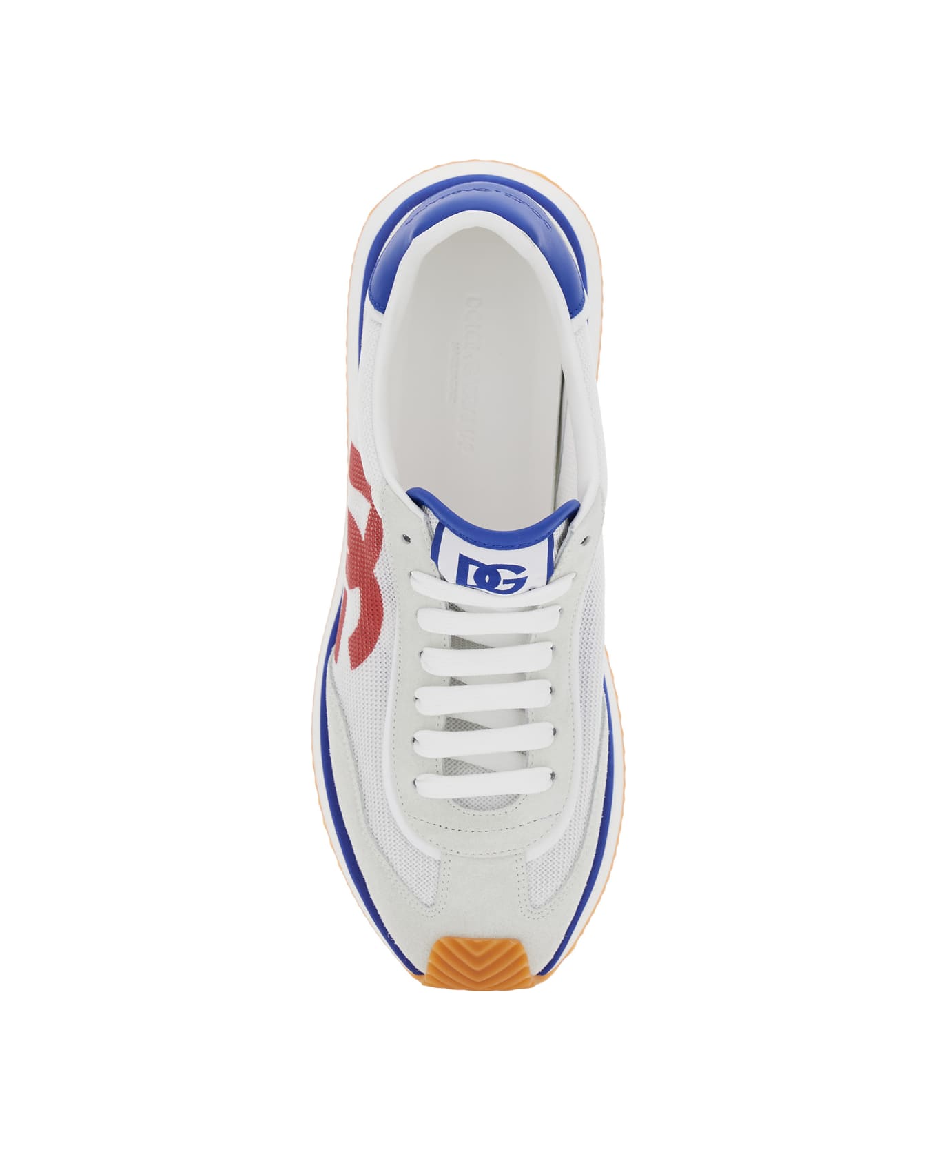 Dolce & Gabbana 'aria' White Running Sneakers With Logo Detail In Suede And Tech Fabric Man - White