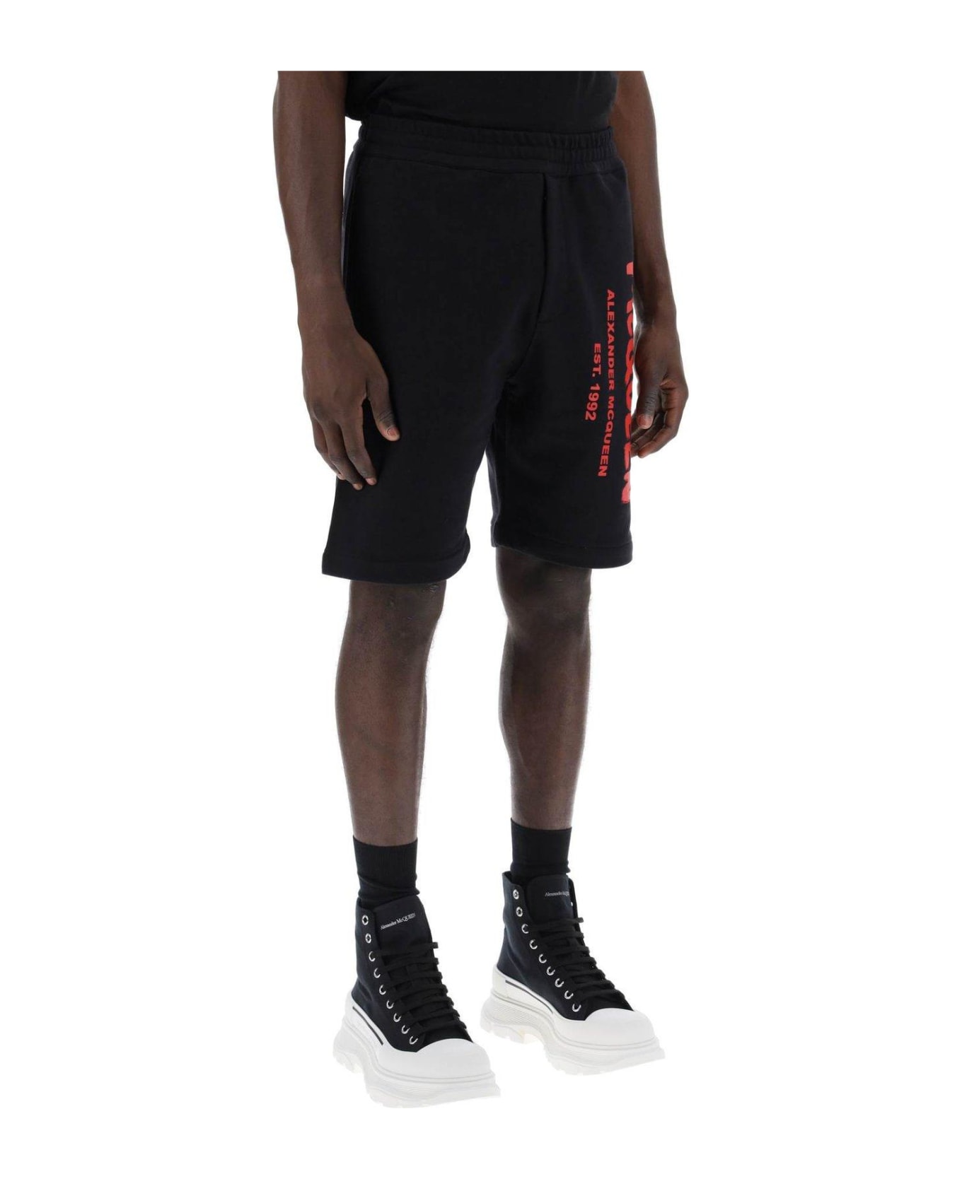 Alexander McQueen Graffiti-logo Printed Sweatshorts - Black ショートパンツ