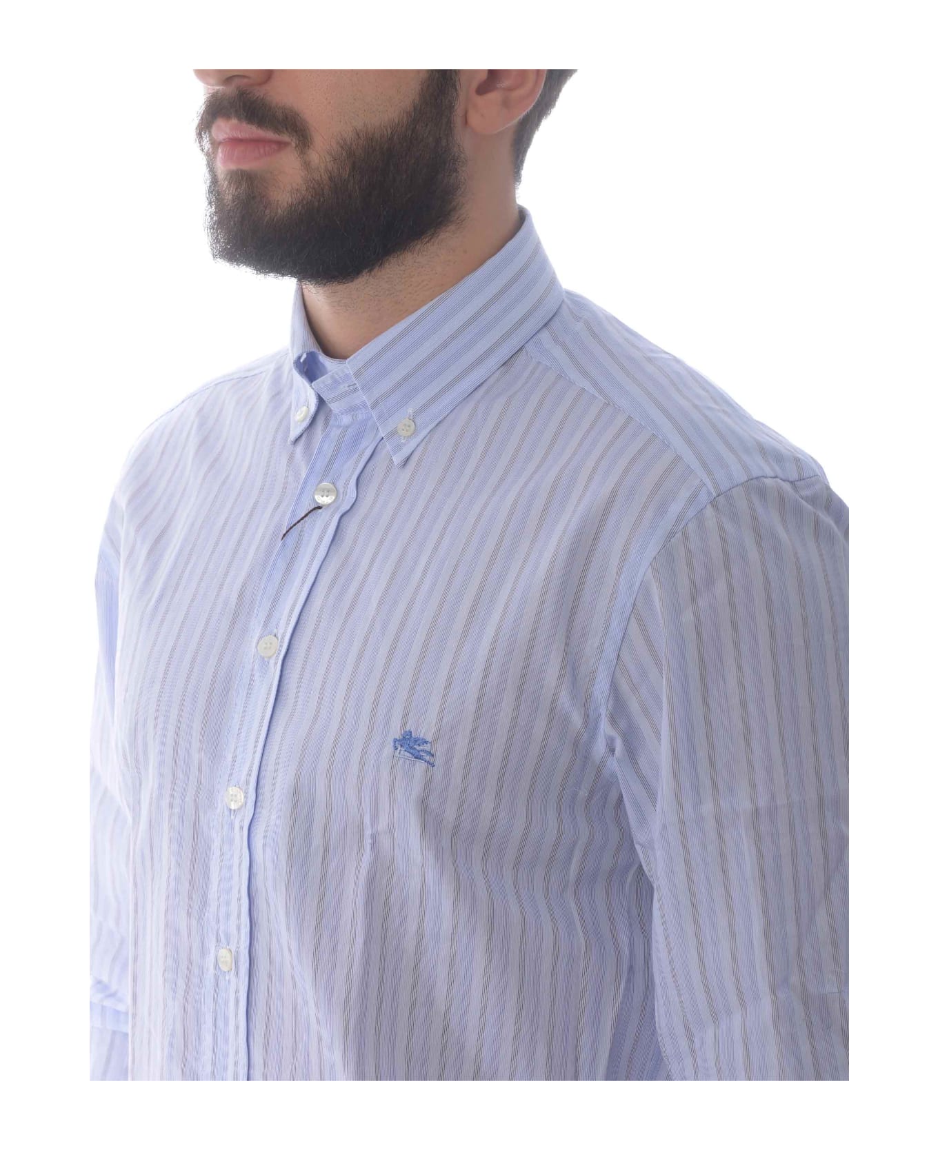 Etro Shirt "regular Button Down" In Striped Cotton - Bianco/blu