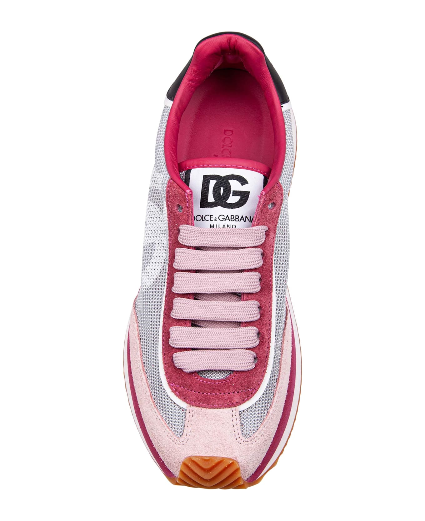 Dolce & Gabbana Dragon Sneakers In Mixed Materials In Grey And Fuchsia - Grey/Pink