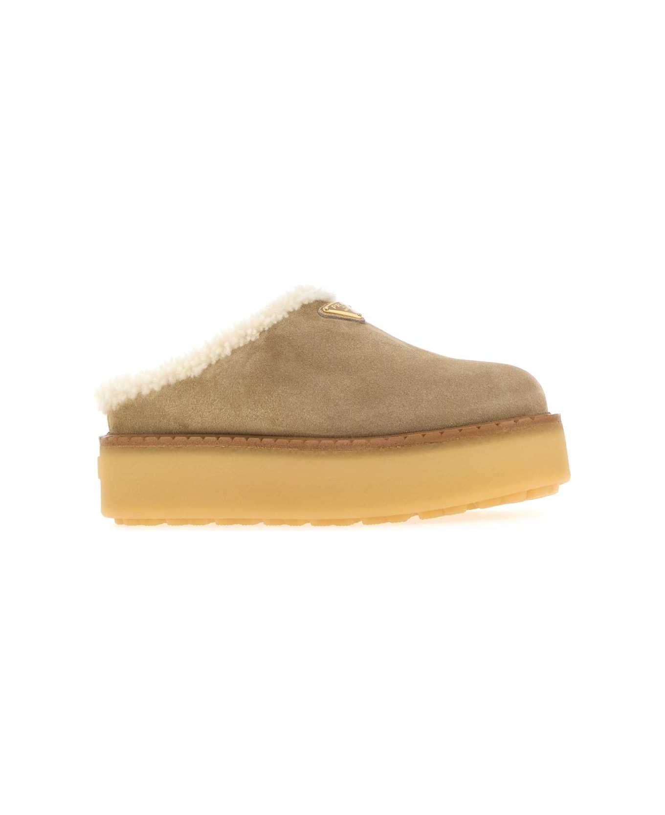 Prada Sand Suede Slippers - DESERTO