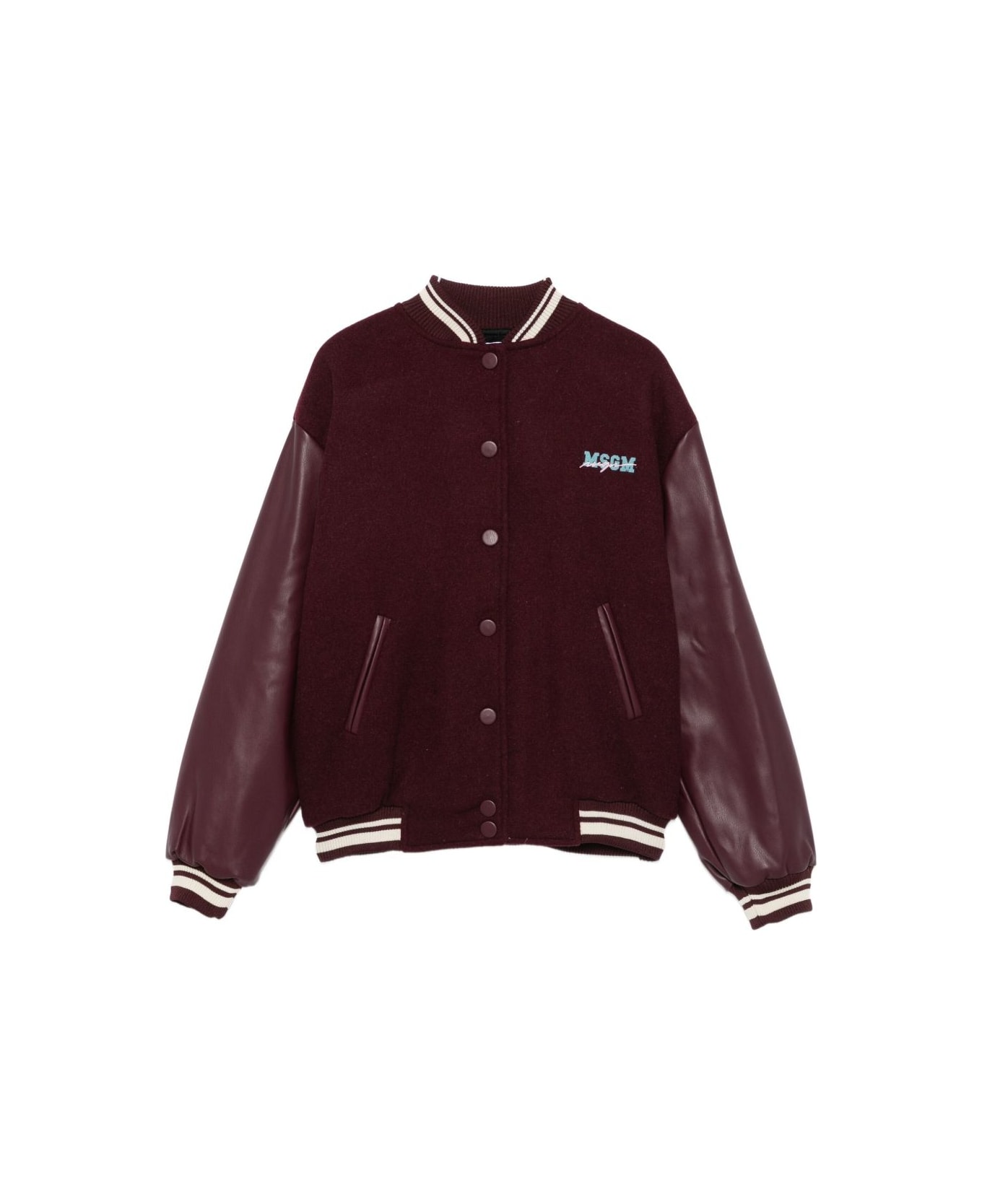 MSGM Kids Cotton Bomber Jacket - Bordeaux