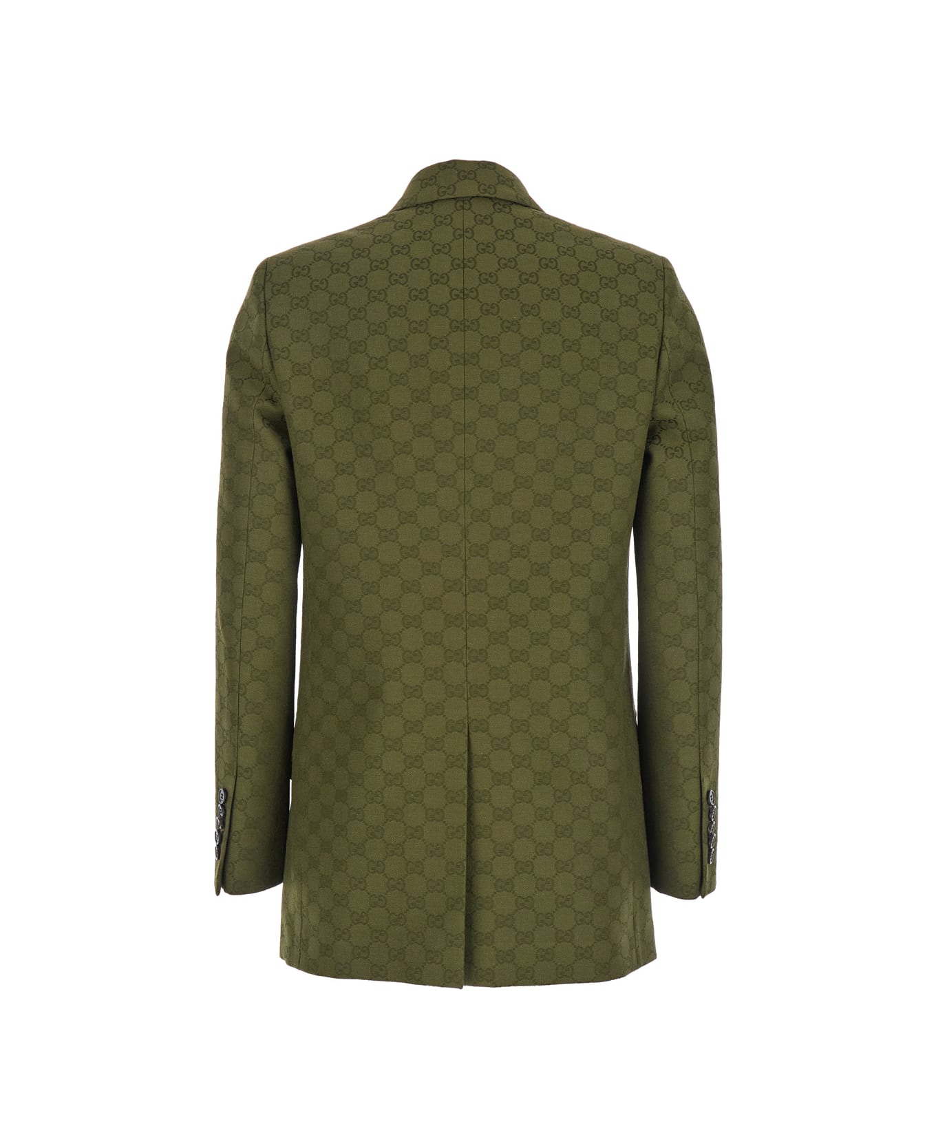 Gucci Green Double-breasted Jacket With Peak Revers In Gg Canvas Woman - Green